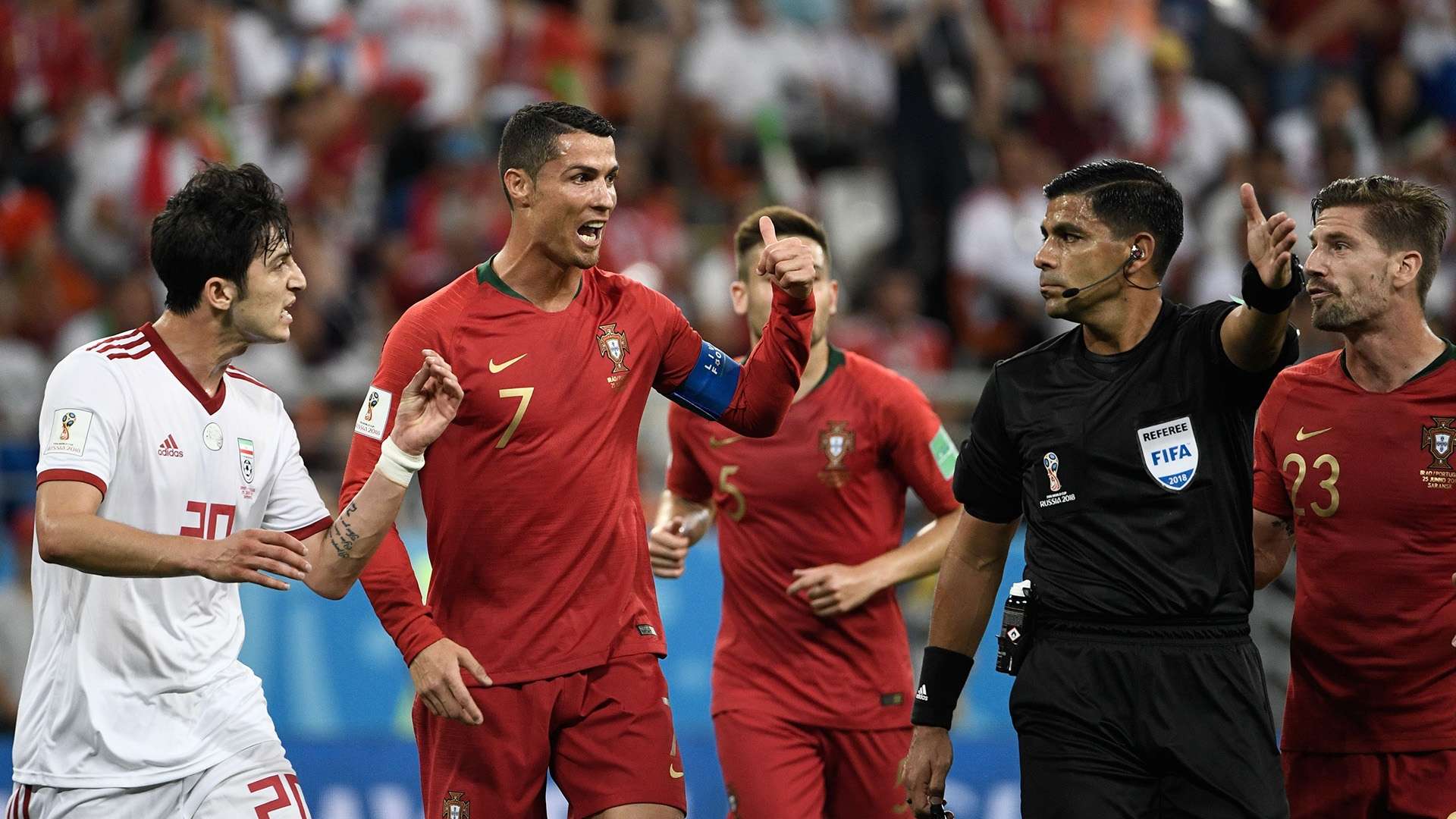 Cristiano Ronaldo referee Portugal Iran World Cup 2018
