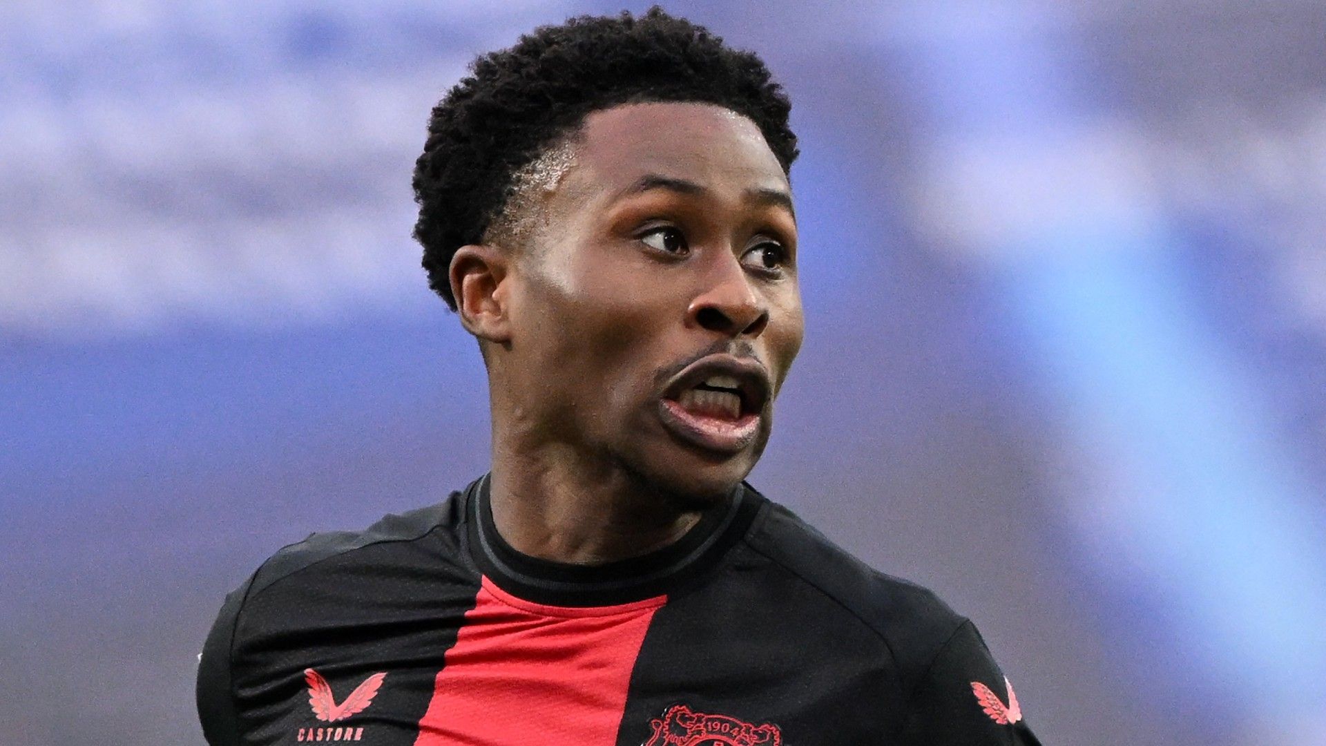 Bayer Leverkusen's English midfielder #19 Nathan Tella