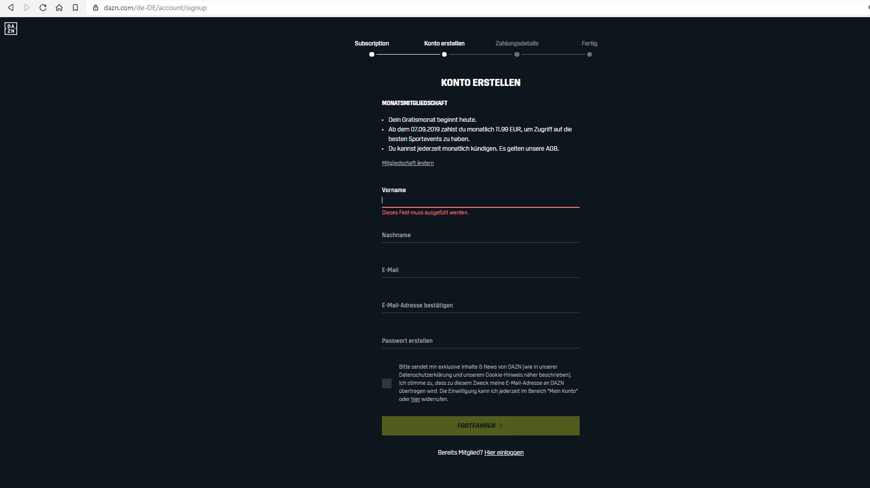 DAZN anmelden Login #