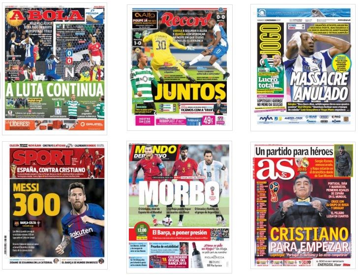Capas jornais Portugal e Espanha