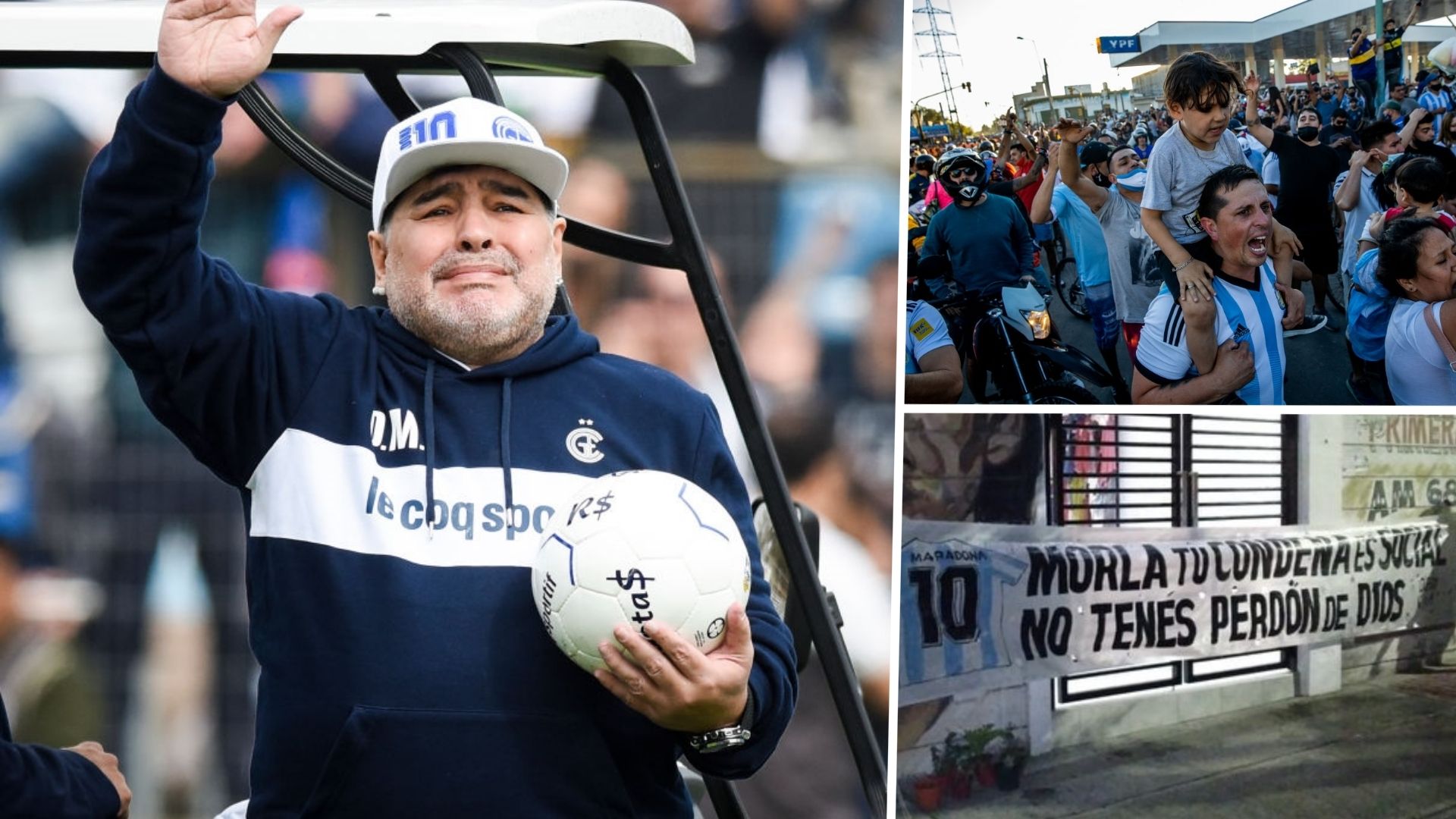 Maradona saluda y los hinchas le lloran y exigen justicia por su muerte
