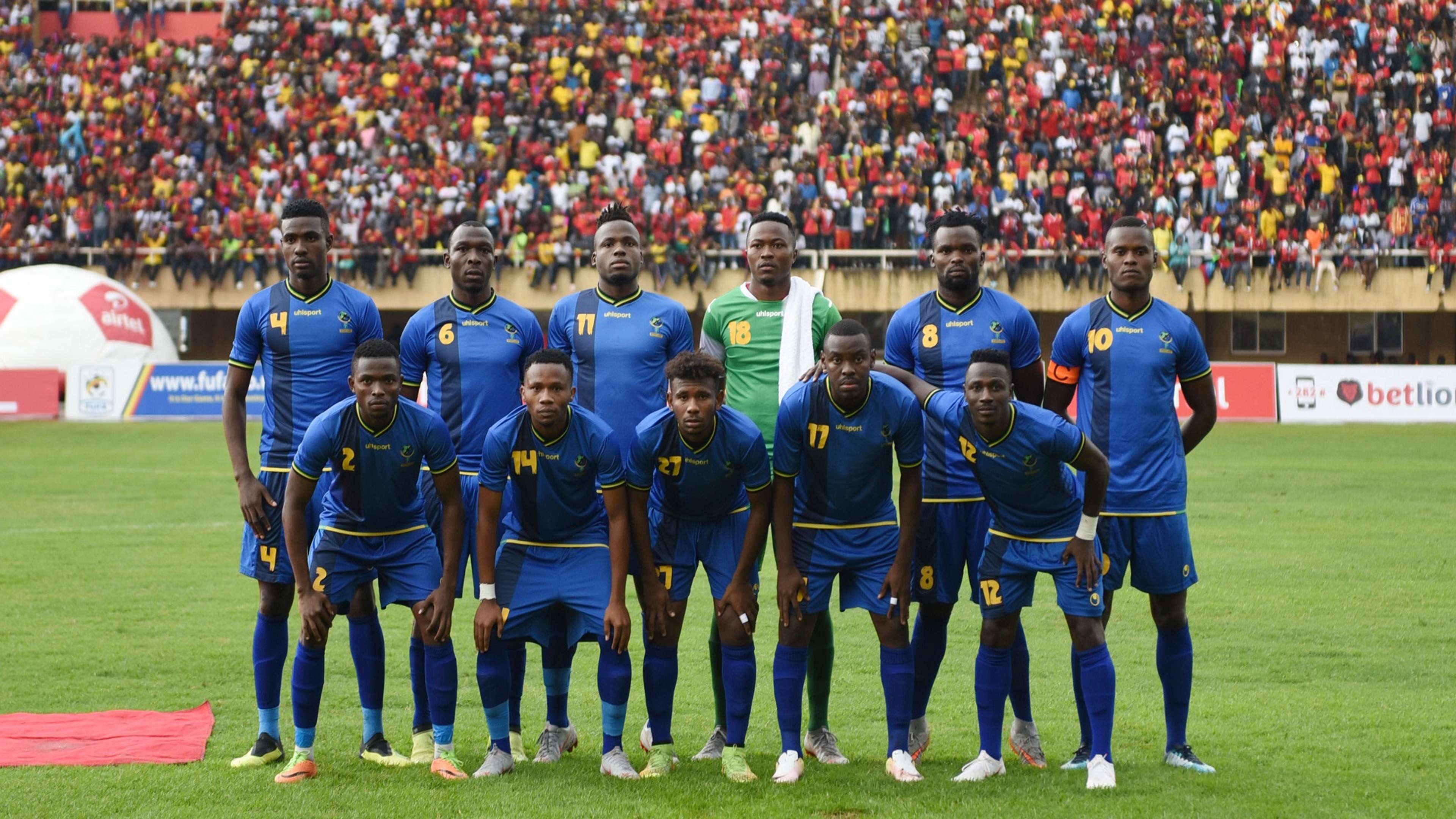 Tanzania get together for a team picture during the 2019 Afcon Qualifiers against Uganda on 08 September 2018 at Mandela Stadium, Namboole, Kampala
