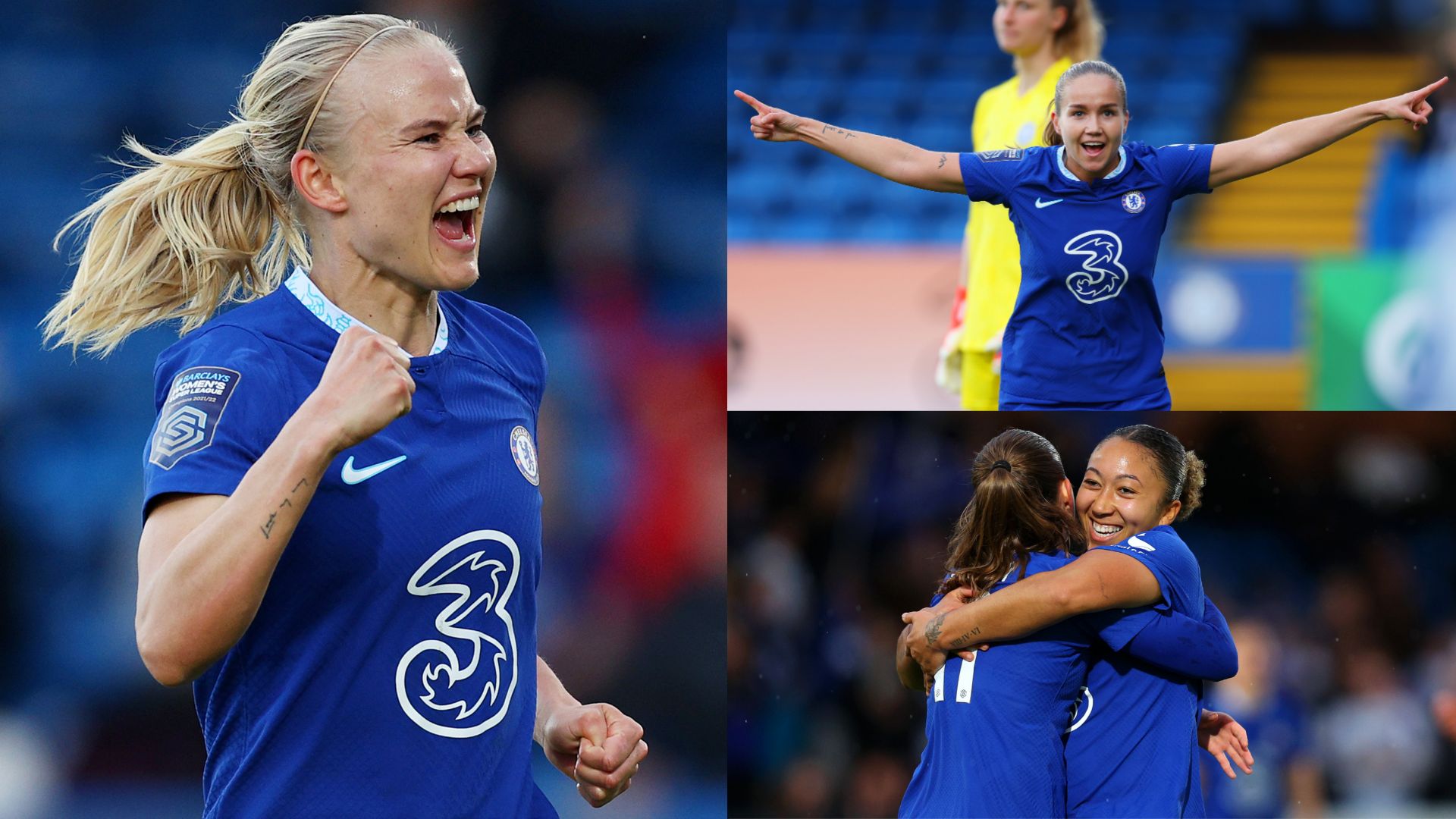 Pernille Harder Guro Reiten Lauren James Chelsea WSL split image