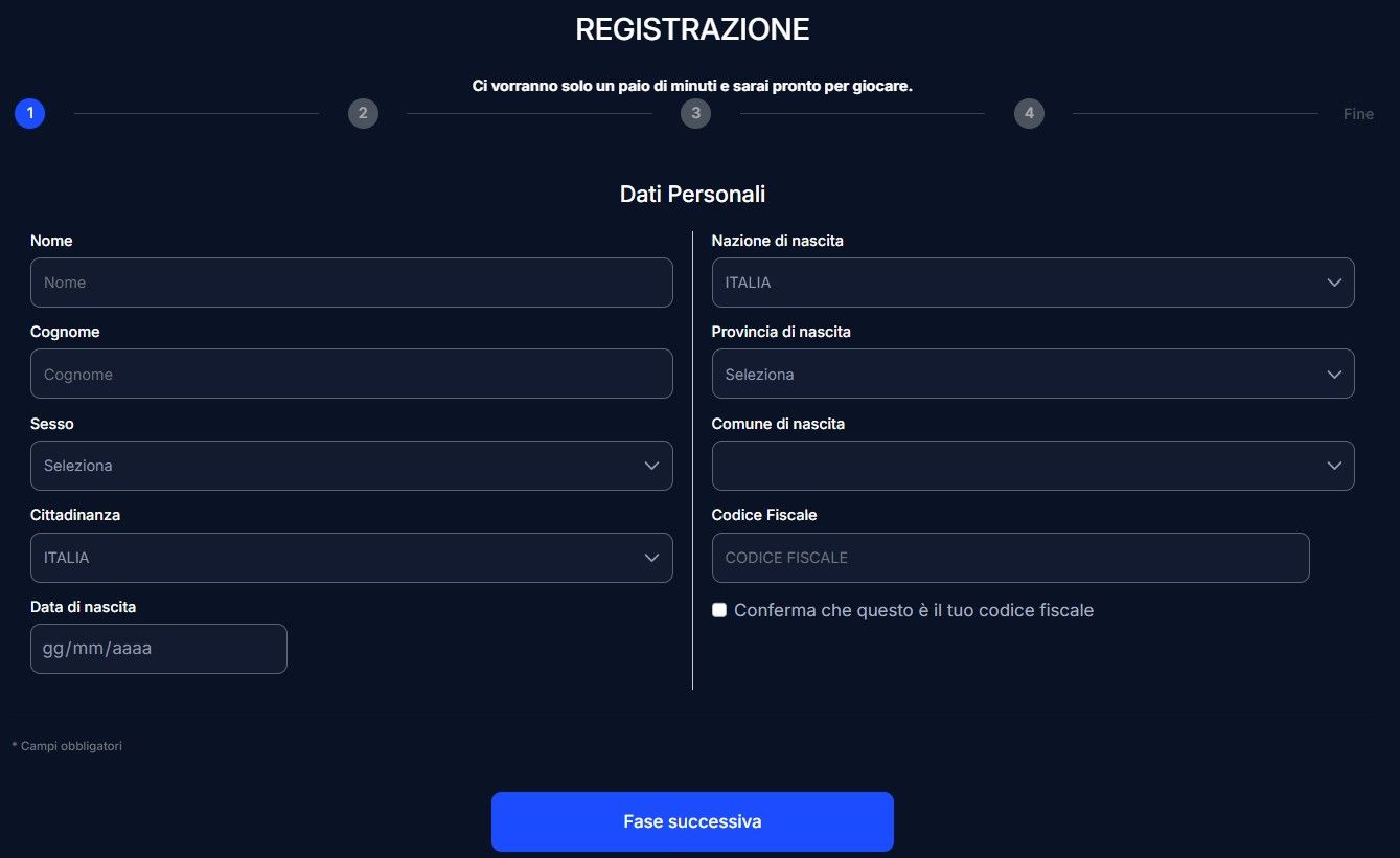formulario registrazione netbet