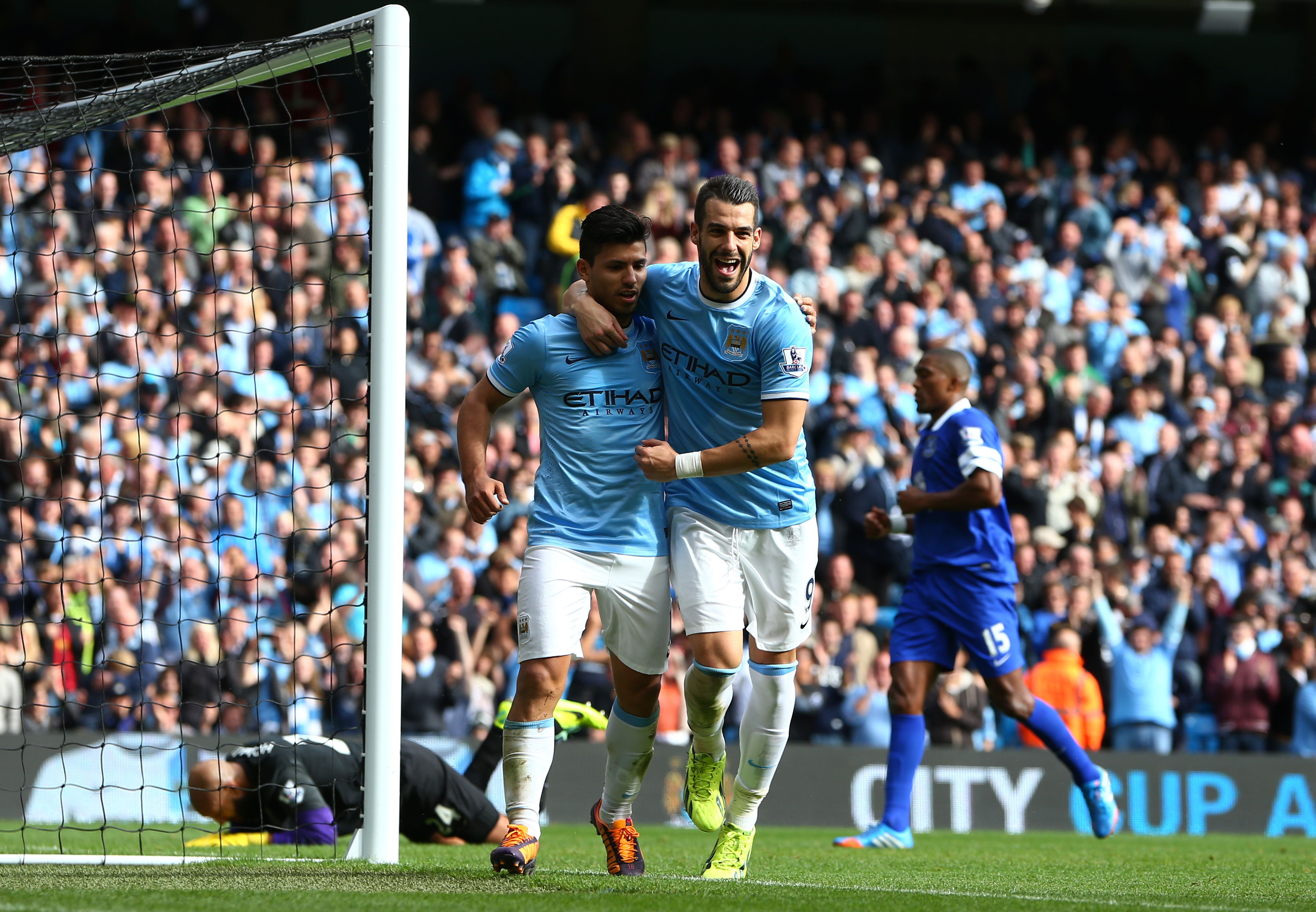 Manchester City forwards Sergio Aguero and Alvaro Negredo
