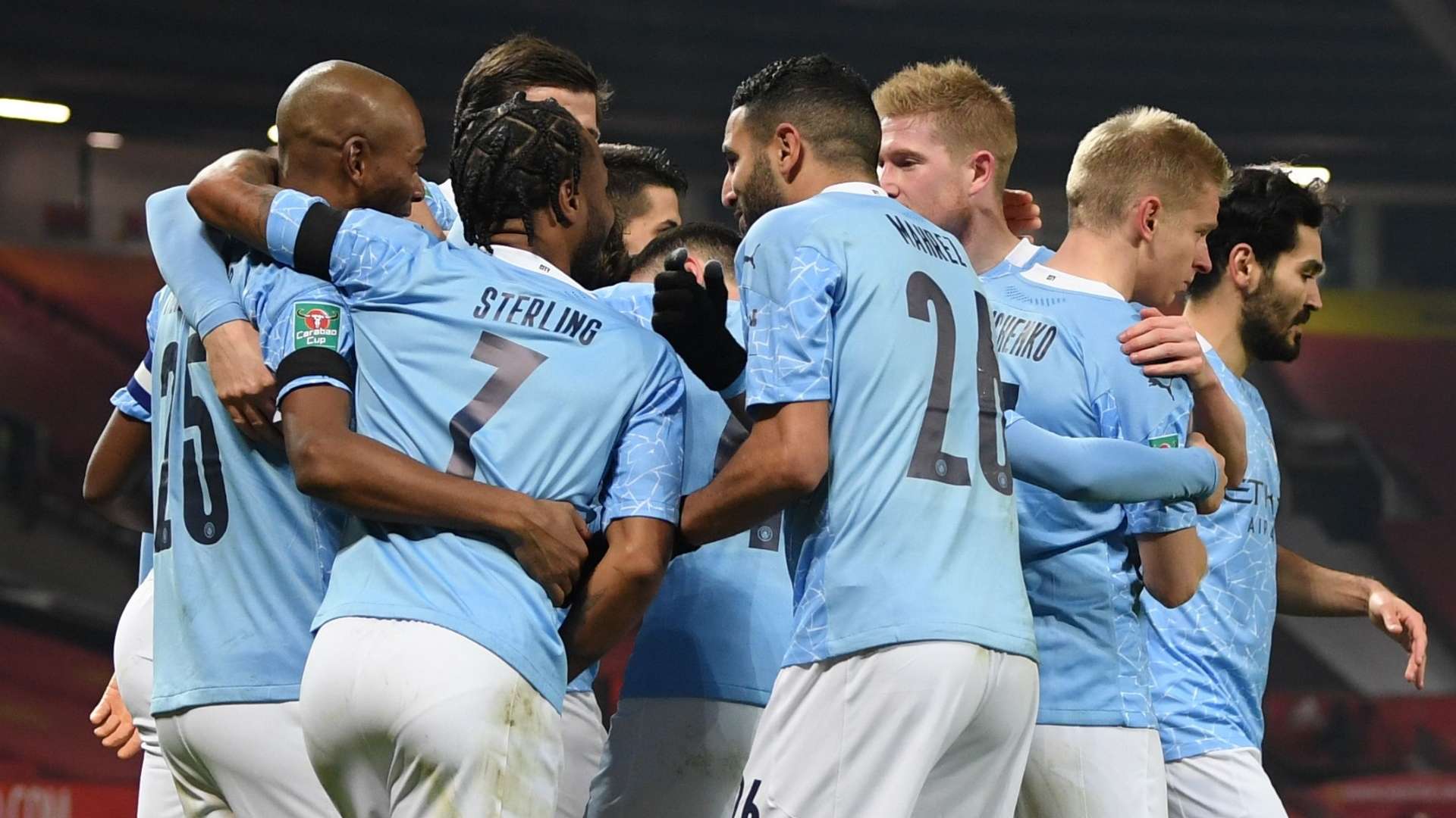 Manchester City celebrate at Old Trafford, Carabao Cup 2020-21