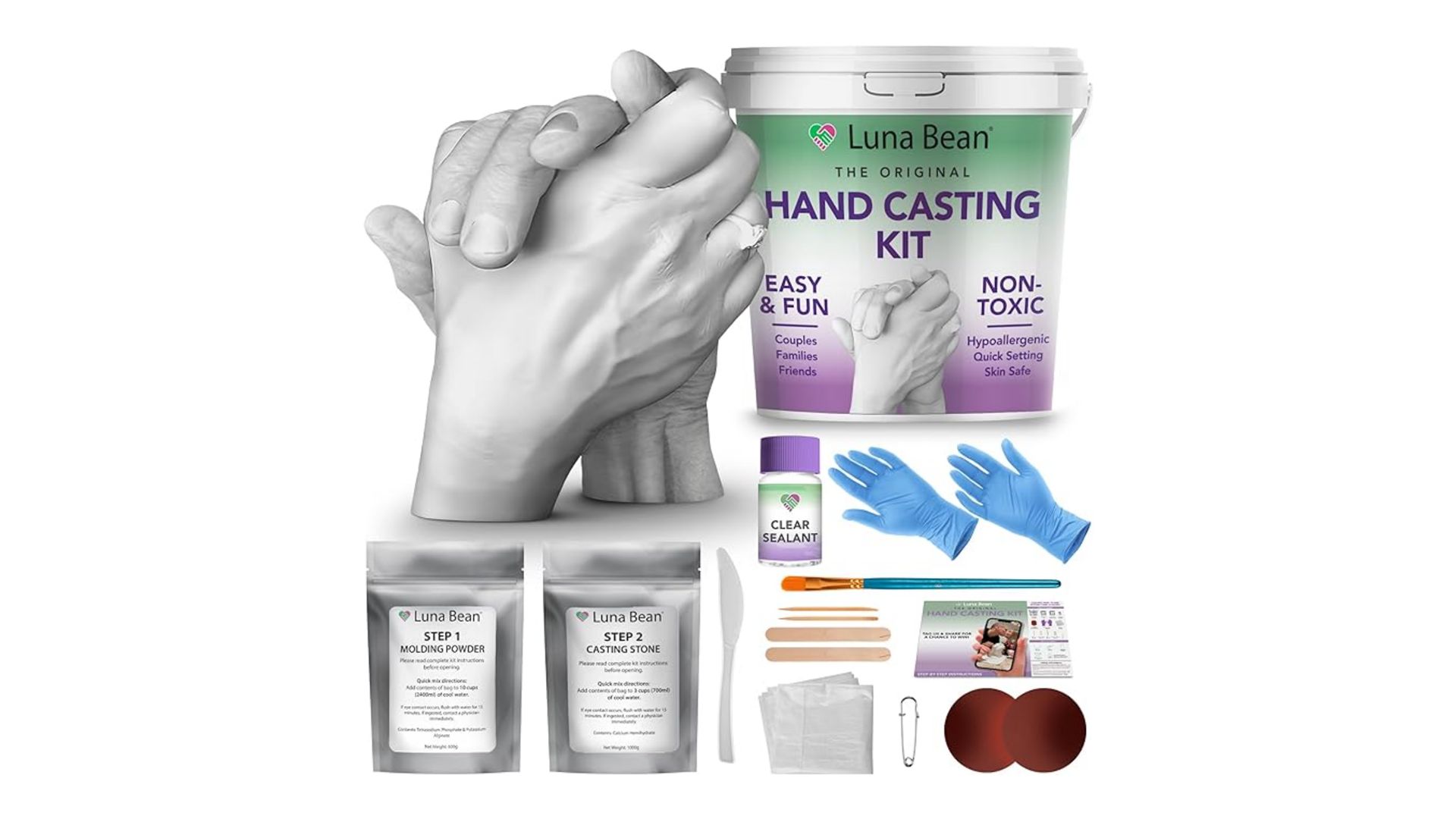 مجموعة لتشكيل قوالب اليد من لونا بين - مجموعة تشكيل الأيدي هدايا للأزواج وهدايا لعيد الميلاد للنساء والأمهات - هدايا فريدة لهما للذكرى السنوية وحفلات الزفاف والخطوبة وهدايا الجدات