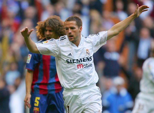 Real Madrid player Michael Owen, from England, celebrates