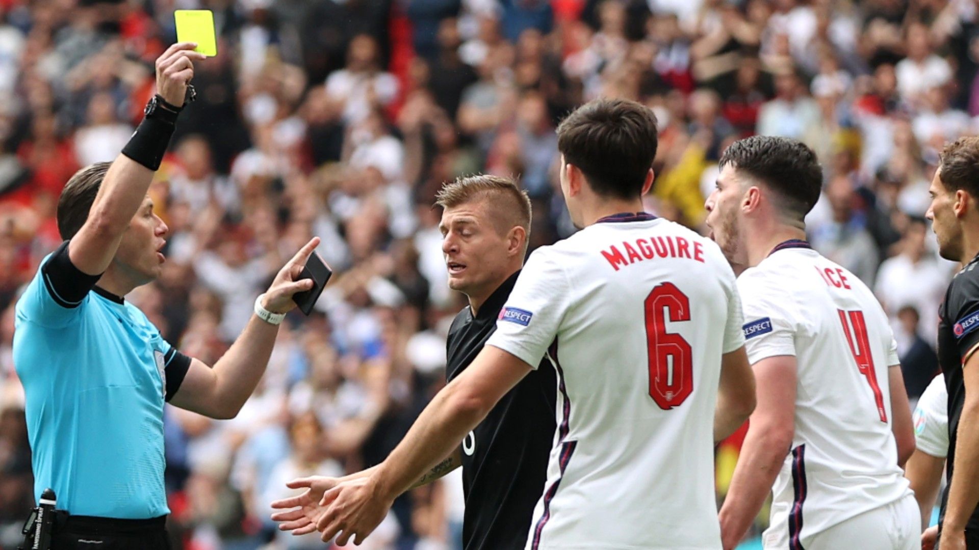Euro 2020 England Germany yellow card Harry Maguire Toni Kroos Declan Rice