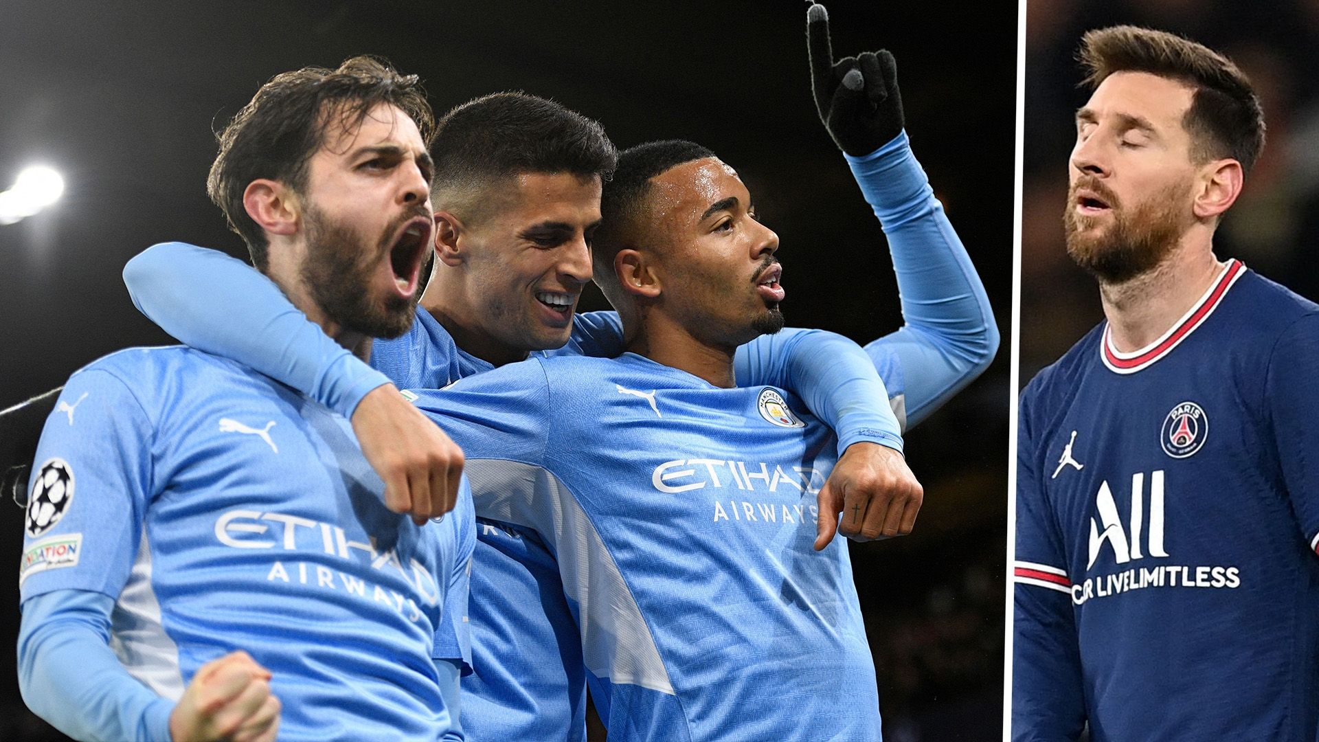 Bernardo Silva Joao Cancelo Gabriel Jesus Lionel Messi Man City PSG 2021-22