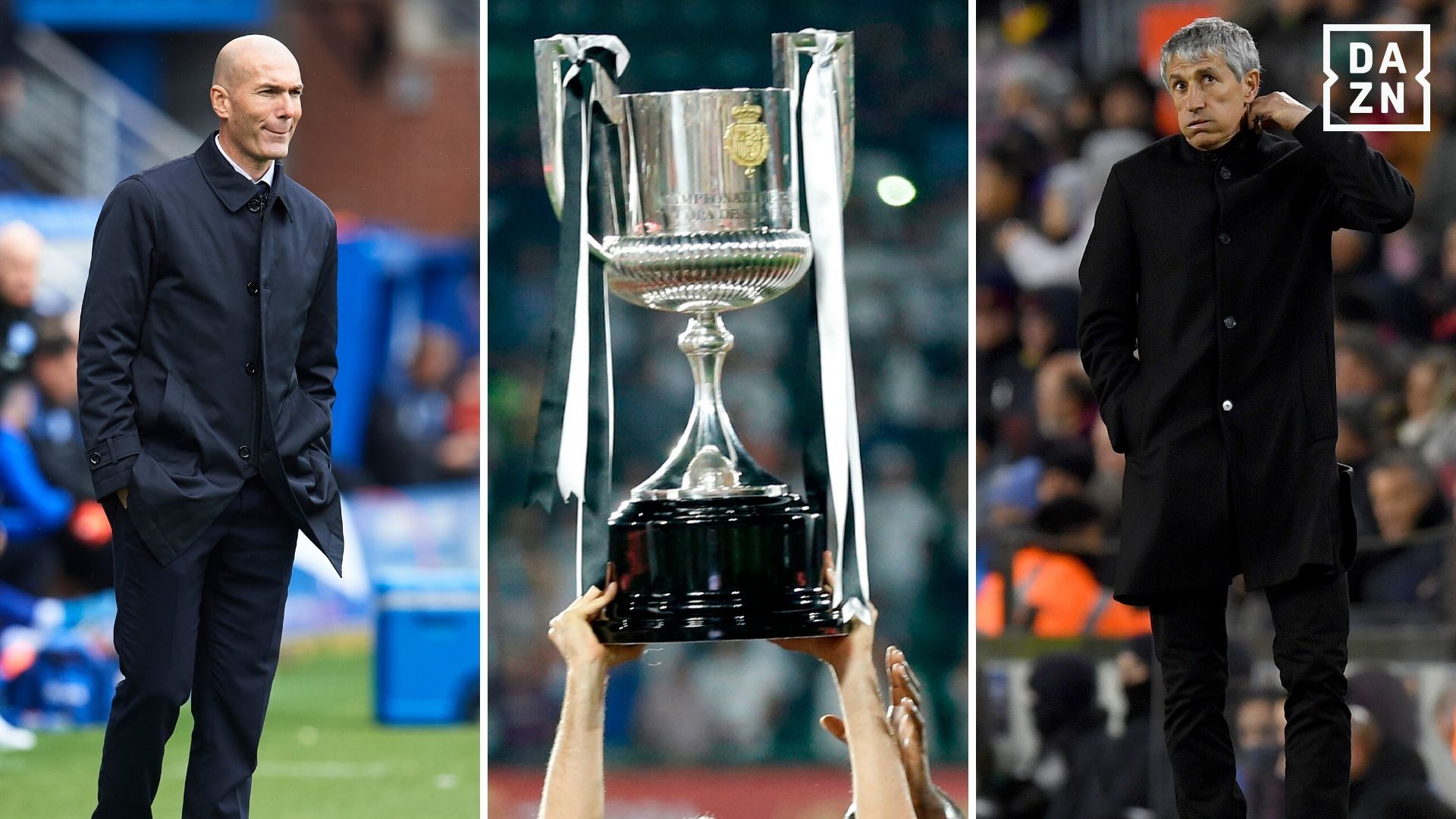 Zidane y Setién con la Copa del Rey