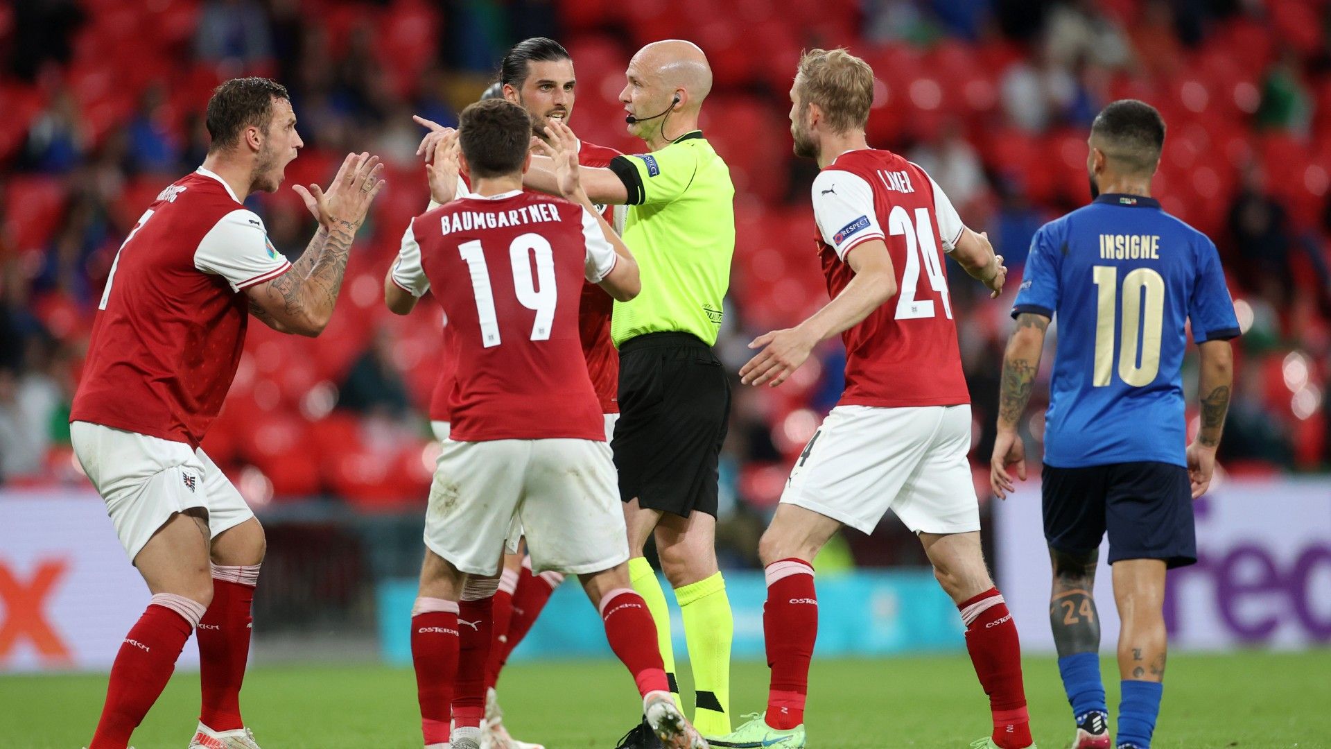 Marko Arnautovic Anthony Taylor Italy vs Austria Euro 2020