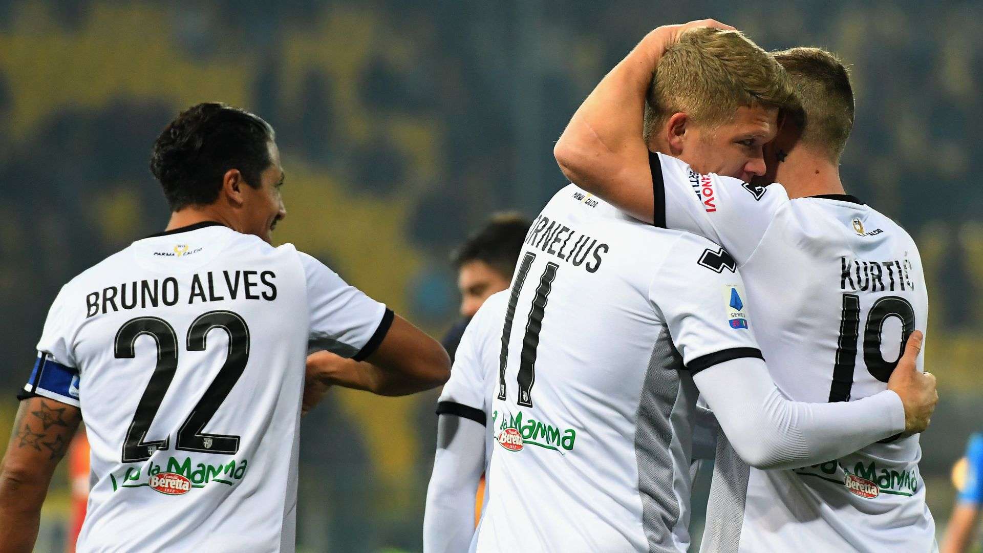 Parma players celebrating Parma Lecce Serie A