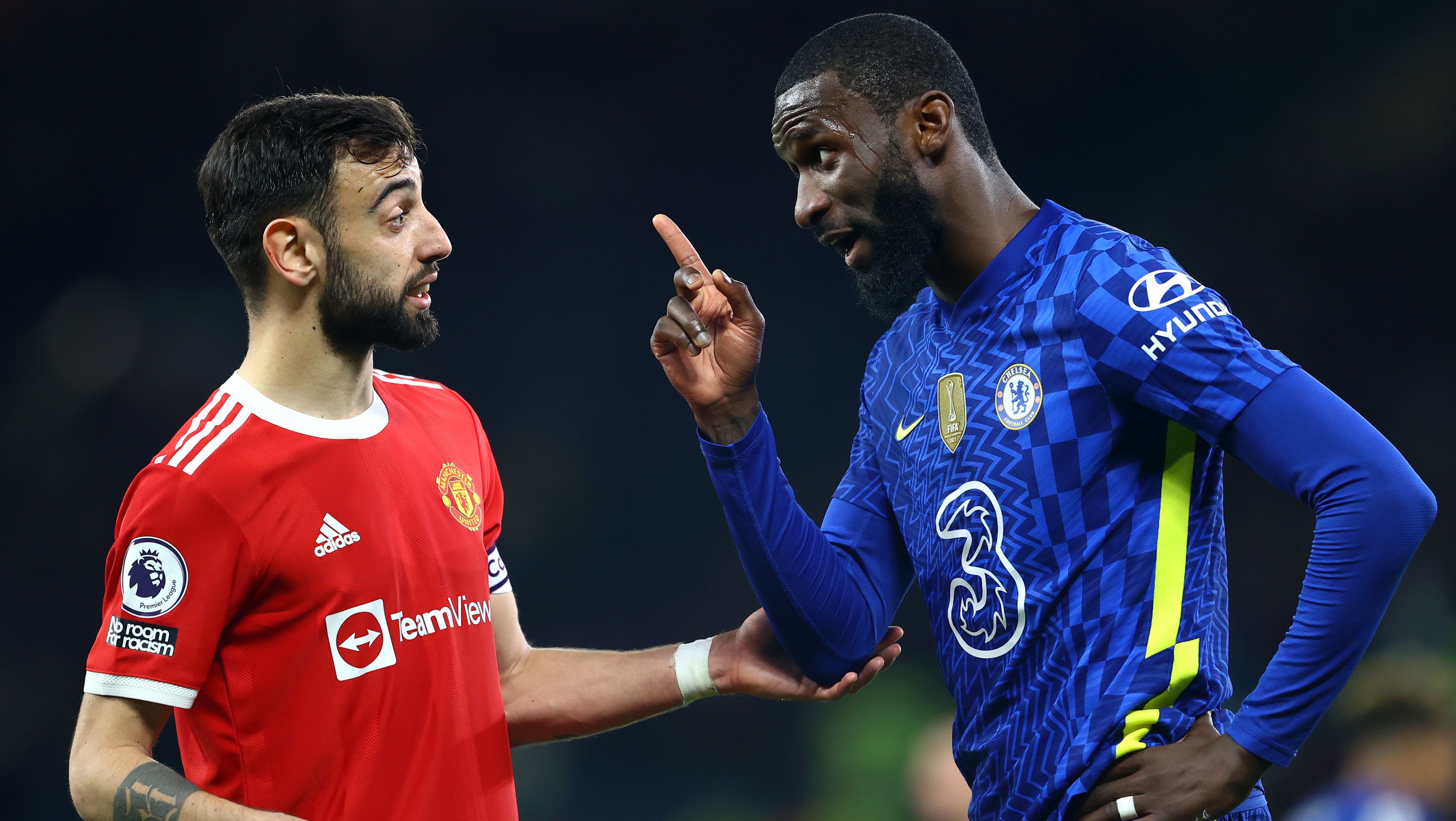 Antonio Rudiger Bruno Fernandes Chelsea Manchester United Premier League 2021-22
