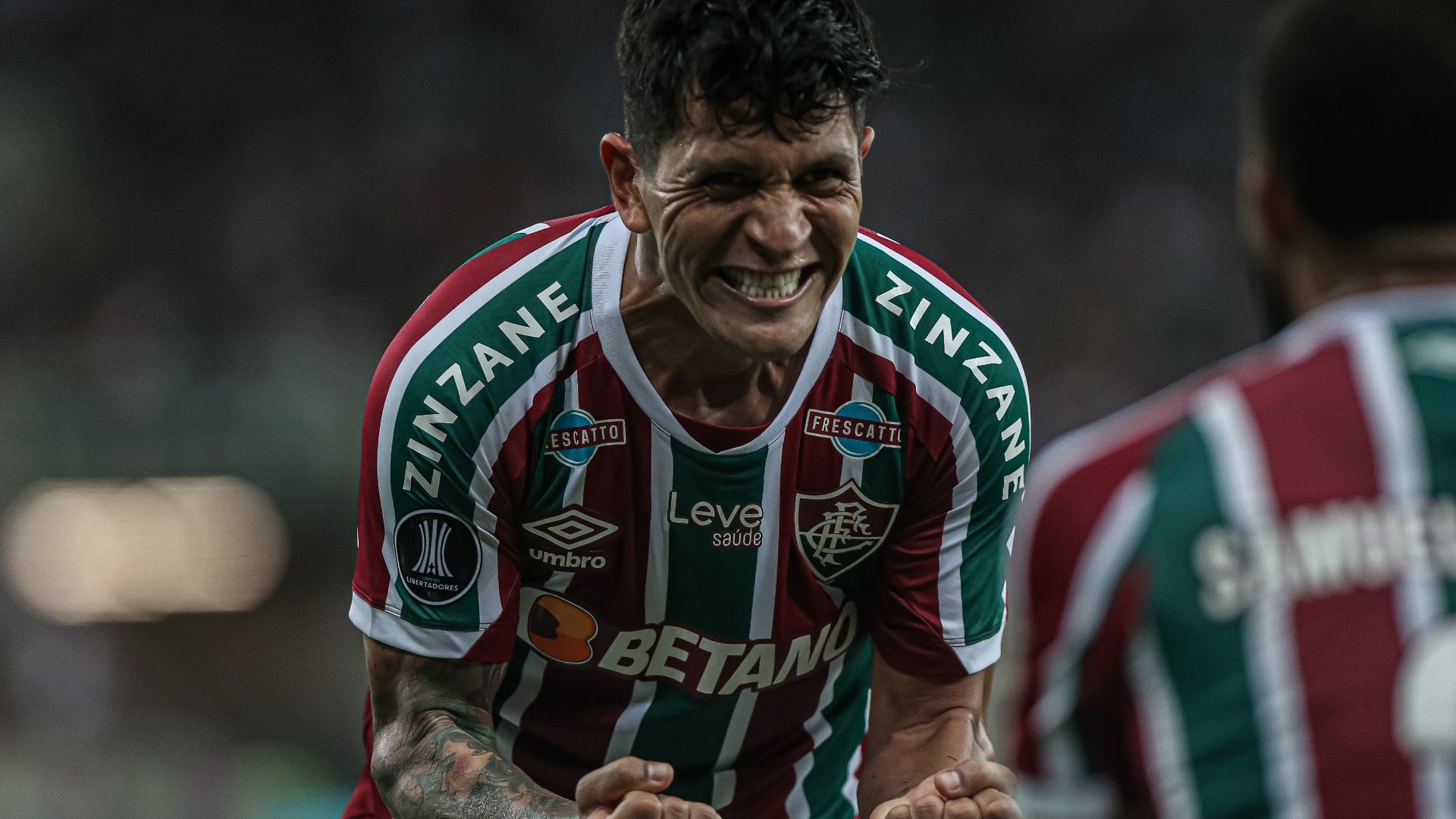 Germán Cano celebra um de seus três gols sobre o River Plate, no Maracanã, pela Libertadores 2023