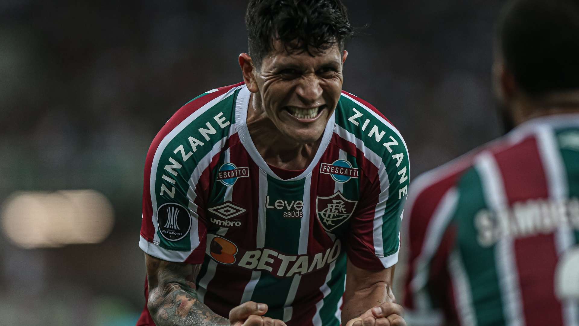 Germán Cano celebra um de seus três gols sobre o River Plate, no Maracanã, pela Libertadores 2023