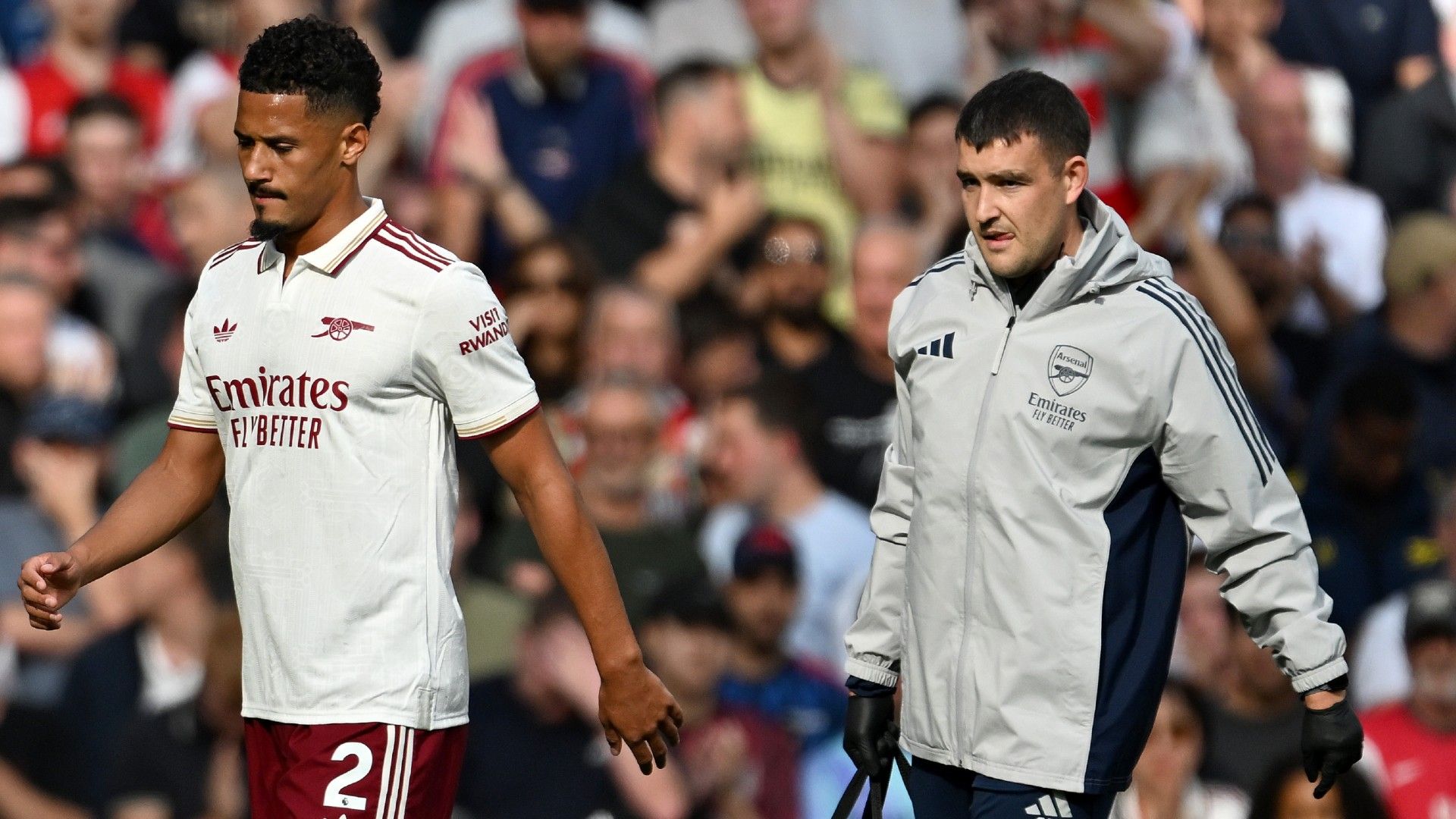 Arsenal suffer huge injury blow as William Saliba is forced out of Liverpool clash with knock just minutes into Anfield duel | Goal.com UK