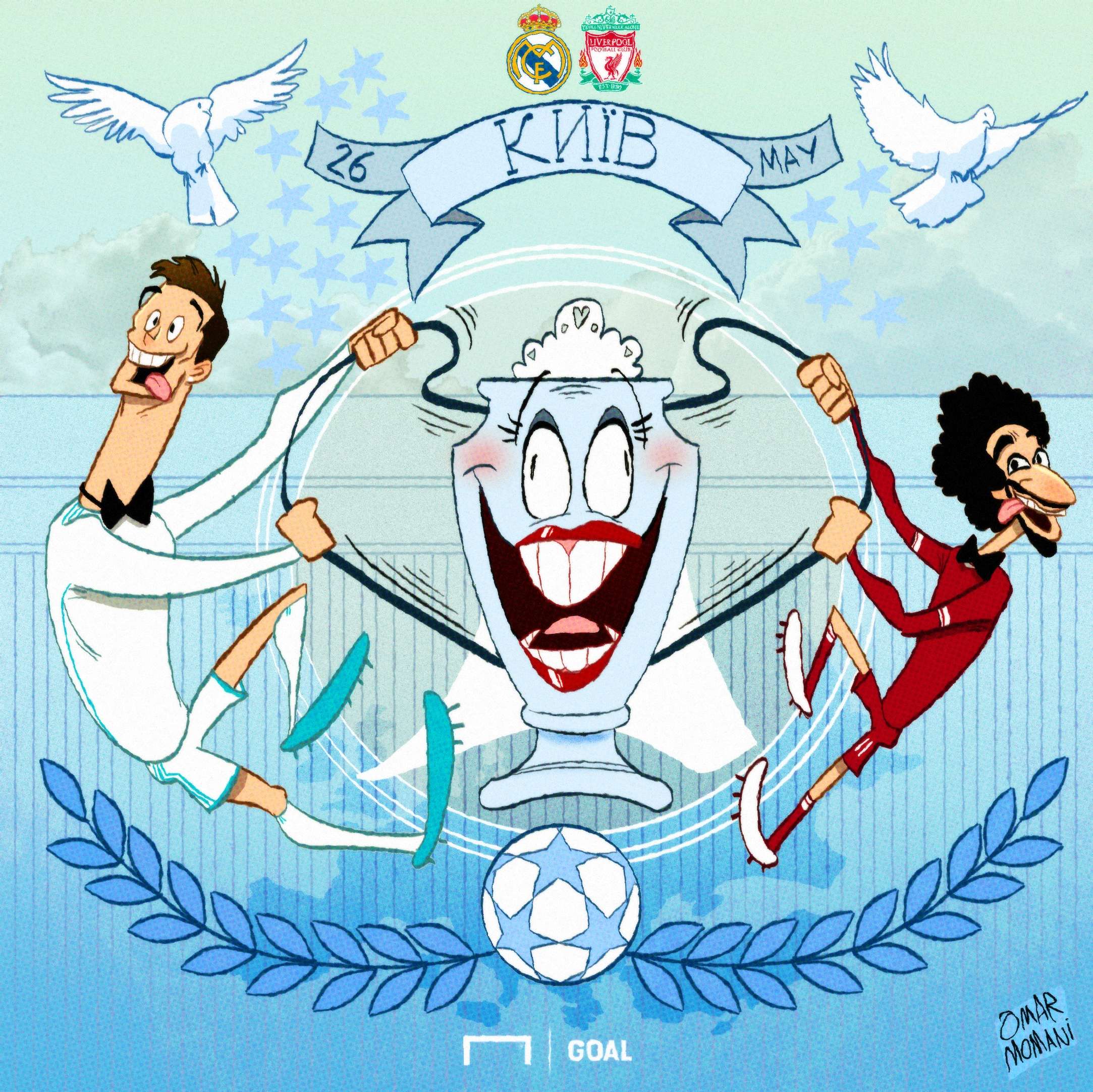 Cartoon Ronaldo Salah Real Madrid Liverpool UCL final