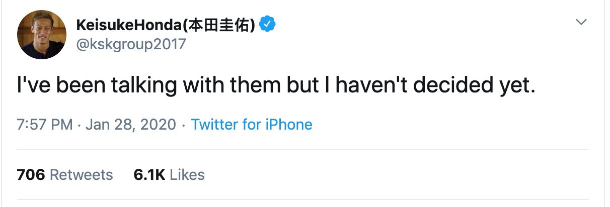 Keisuke Honda on Botafogo - Twitter