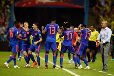 Colombia players dancing