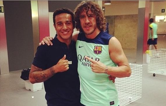 Carles Puyol with Thiago Alcantara on IG
