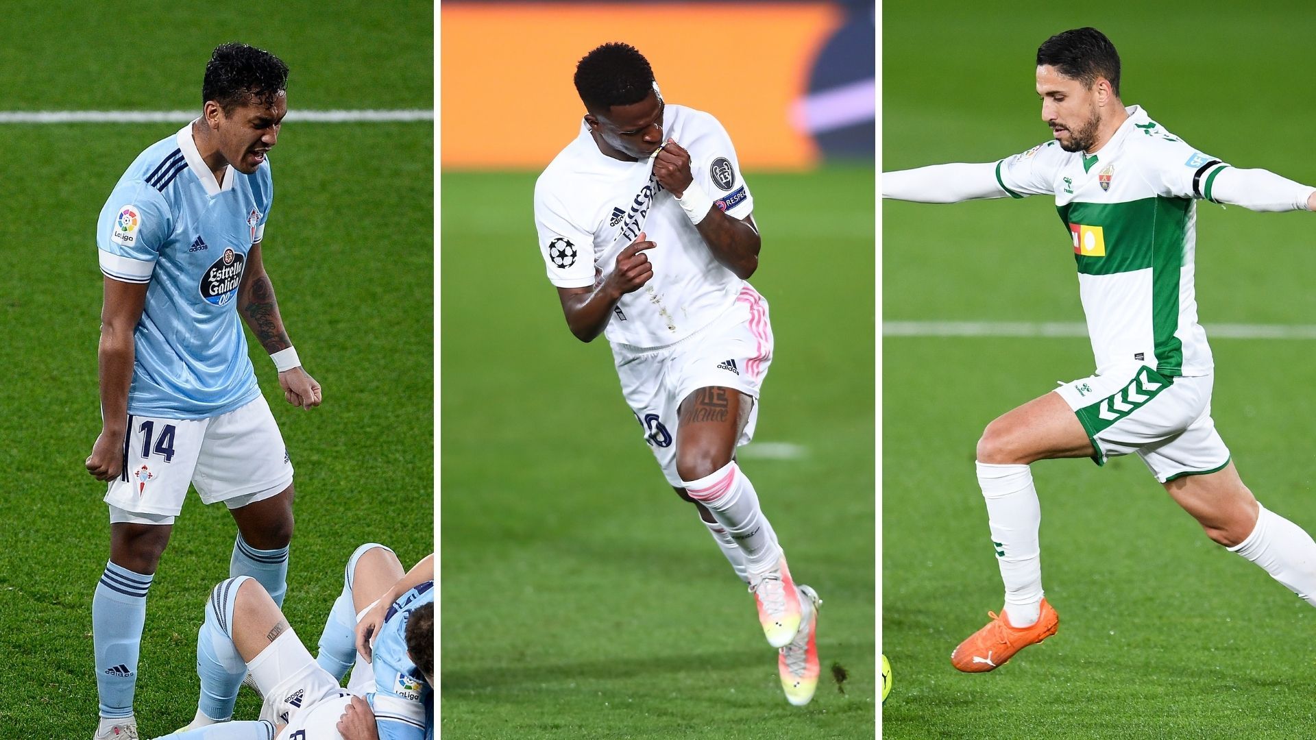 Renato Tapia, Vinicius y Fidel (Celta, Real Madrid y Elche)