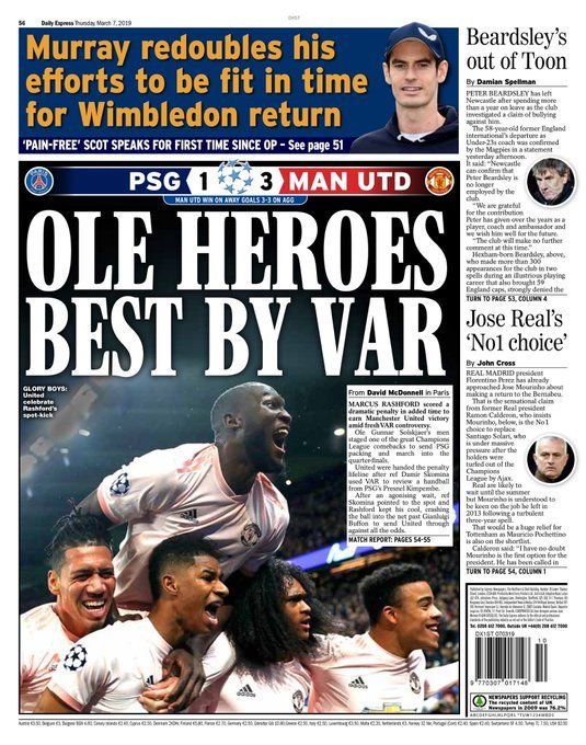 Manchester United VS PSG Newspaper