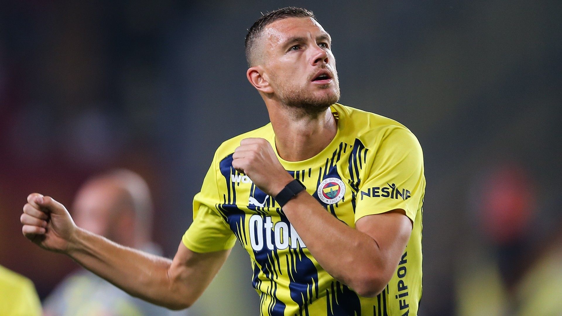 Eden Dzeko of Fenerbahce applauds 