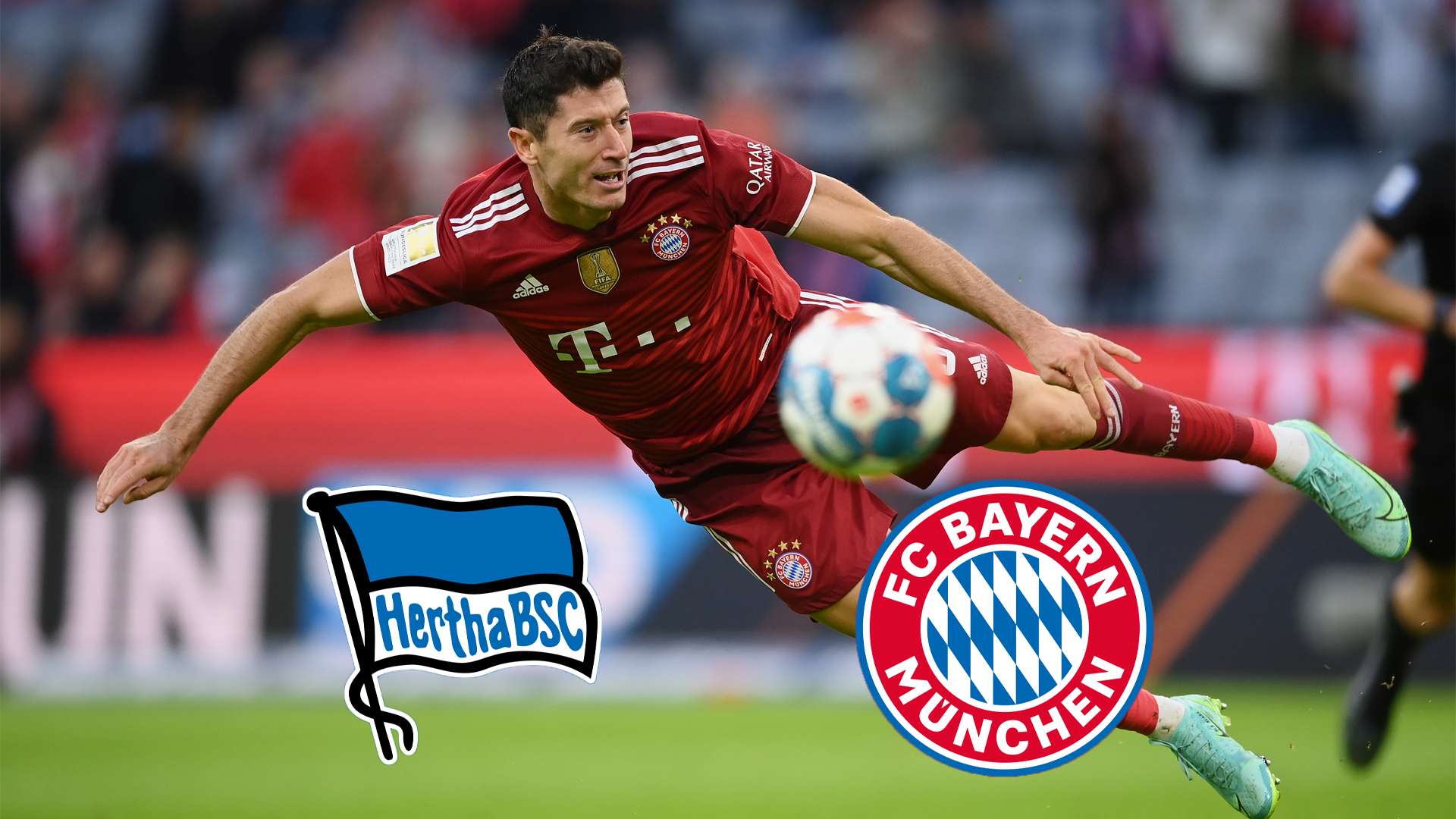 Robert Lewandowski fliegt durch die Luft Hertha BSC Berlin FC Bayern München Bundesliga