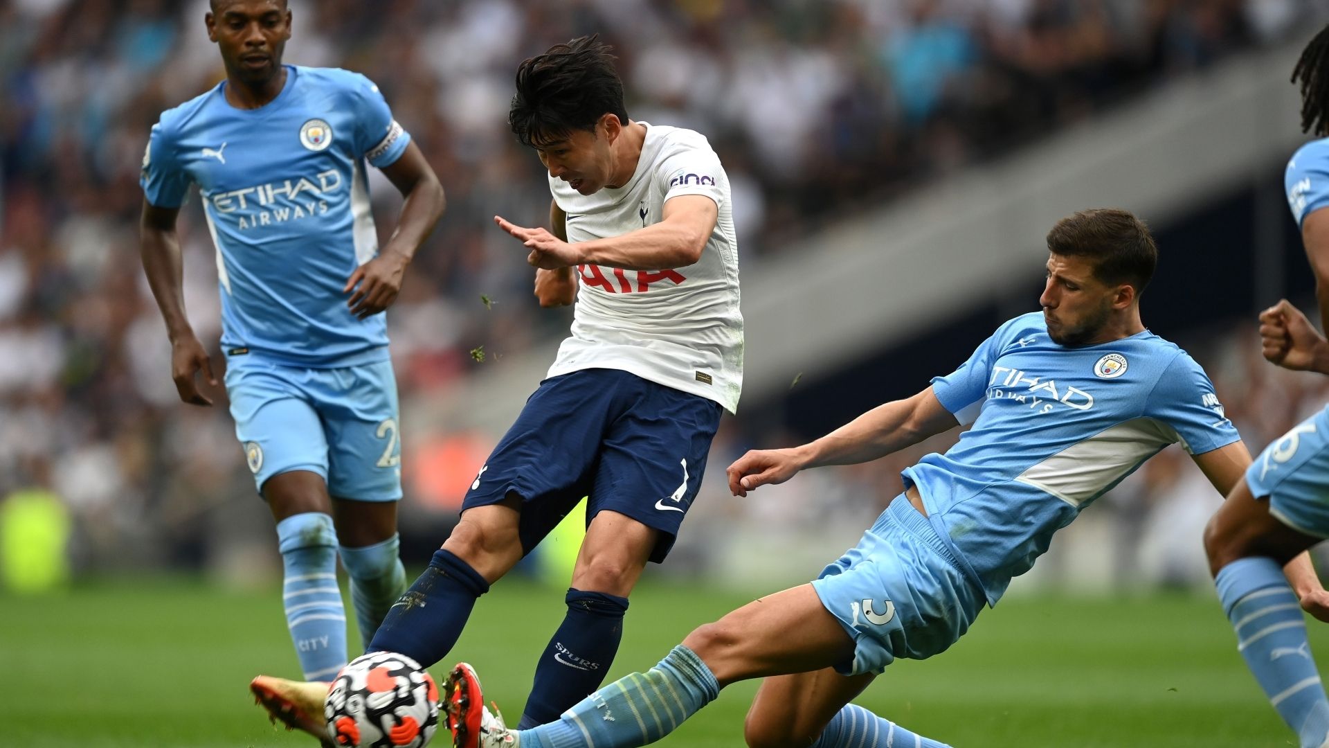 Heung-Min Son of Tottenham Hotspur vs Ruben Dias of Manchester City