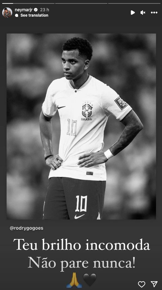 Neymar instagram support to Rodrygo