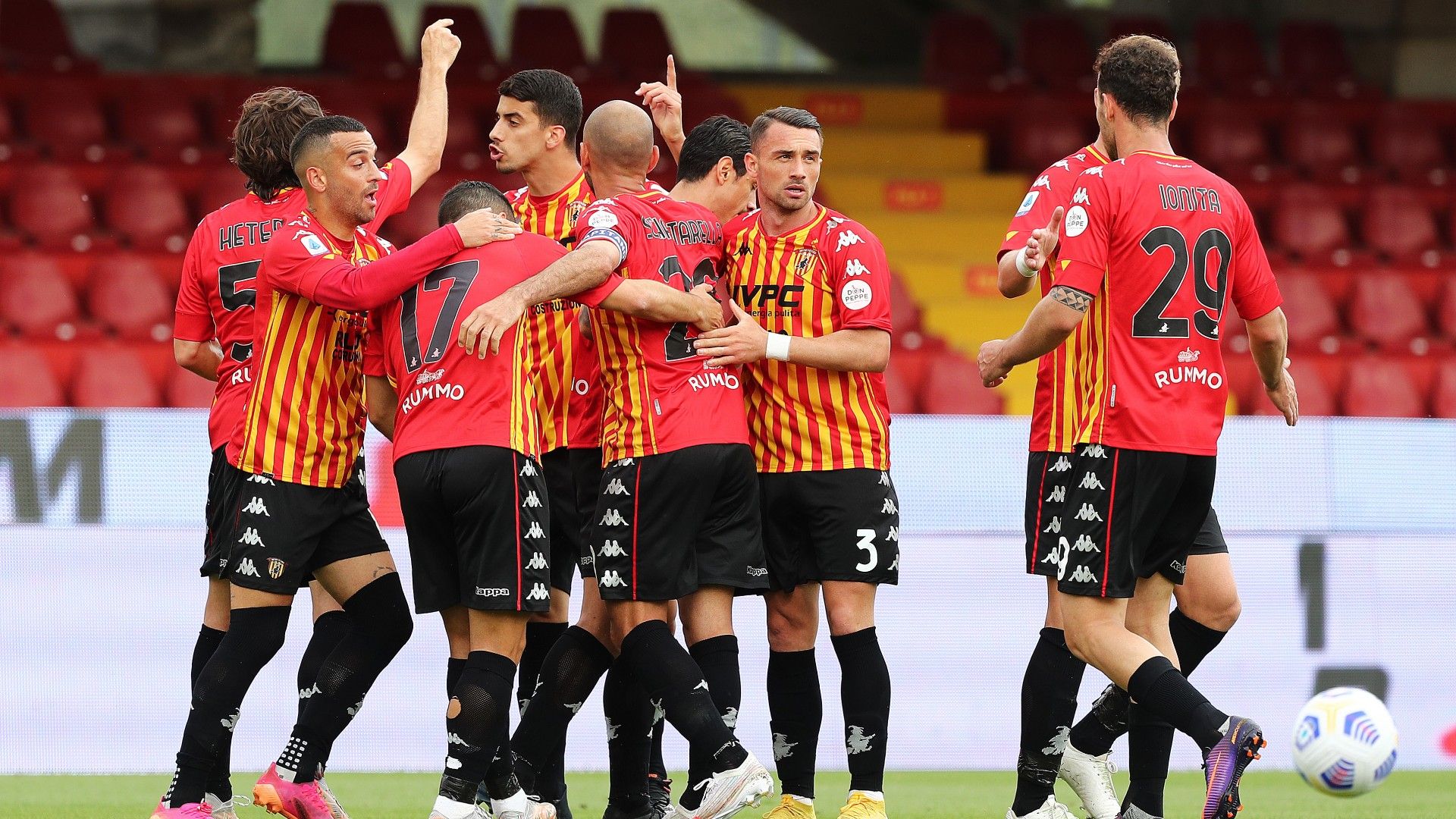 Benevento celebrating Crotone Serie A