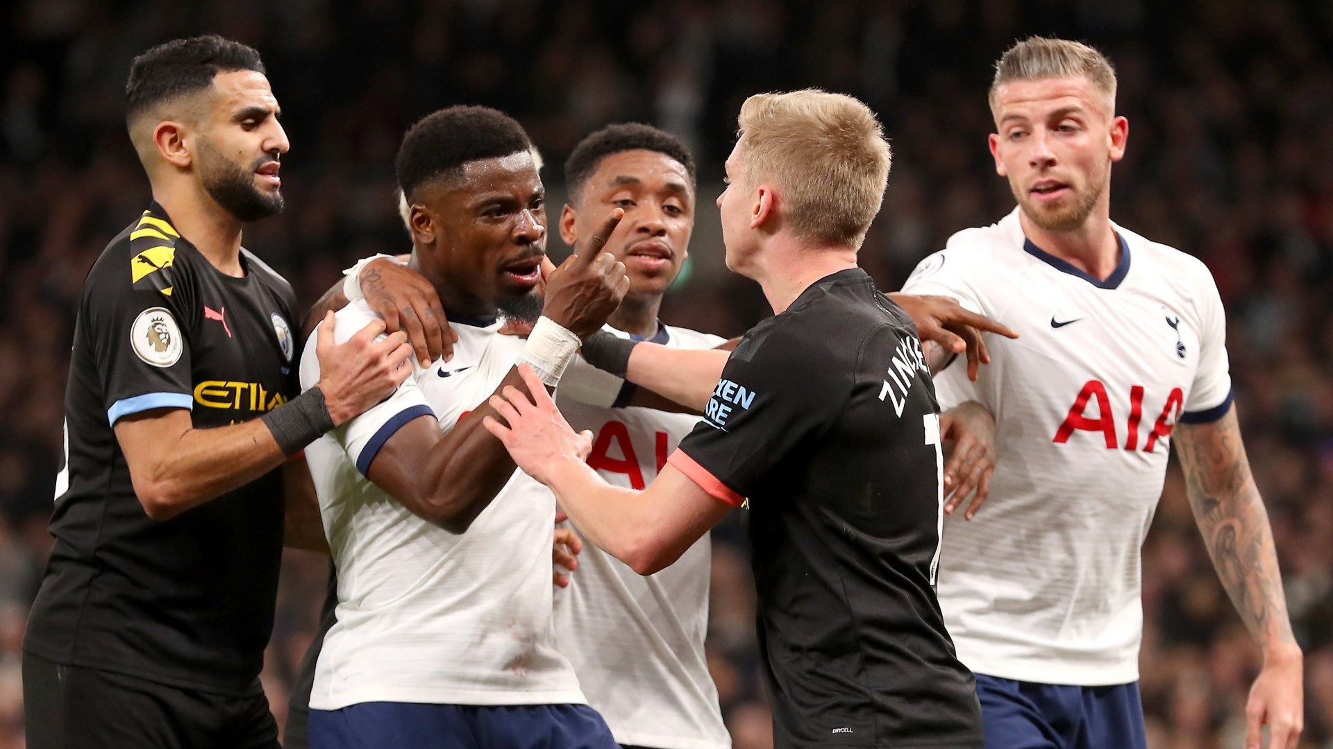 Serge Aurier, Oleksandr Zinchenko - Tottenham Hotspur v Manchester City - 2020