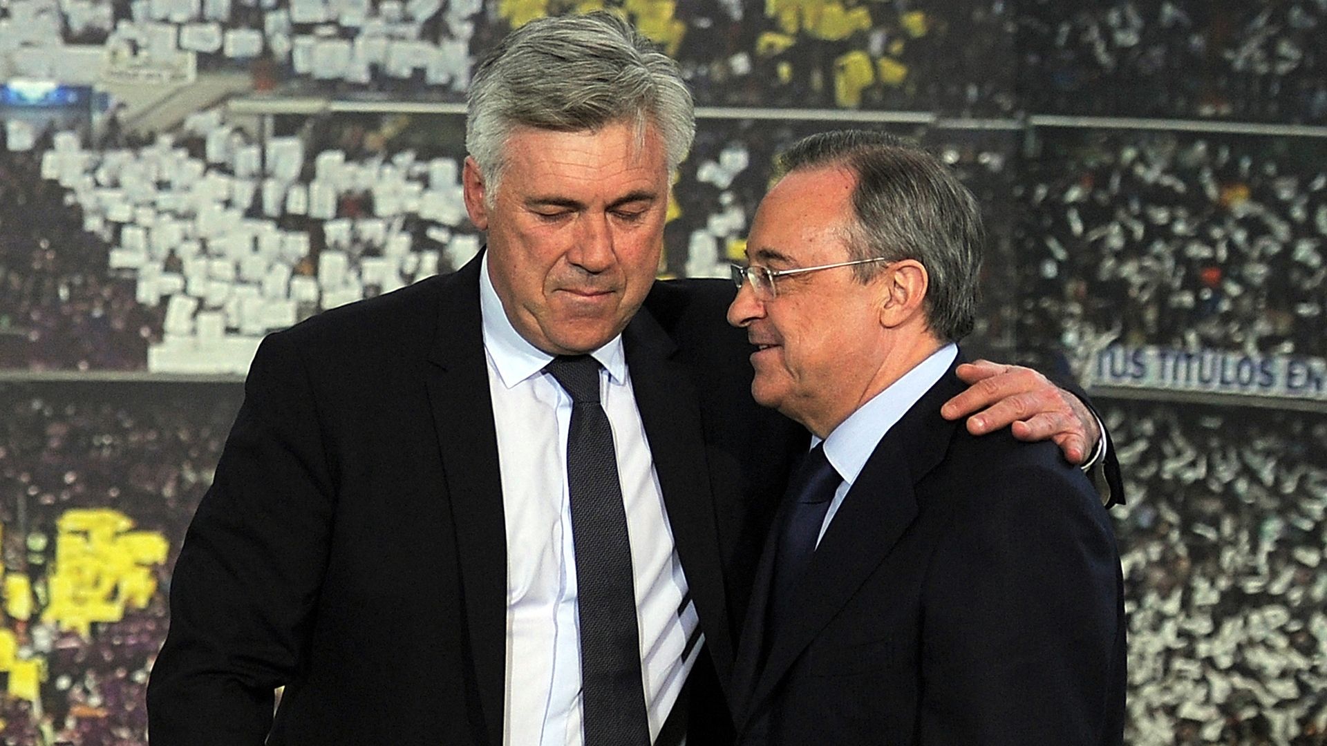 Florentino Pérez and Carlo Ancelotti during his official unveiling at Real Madrid