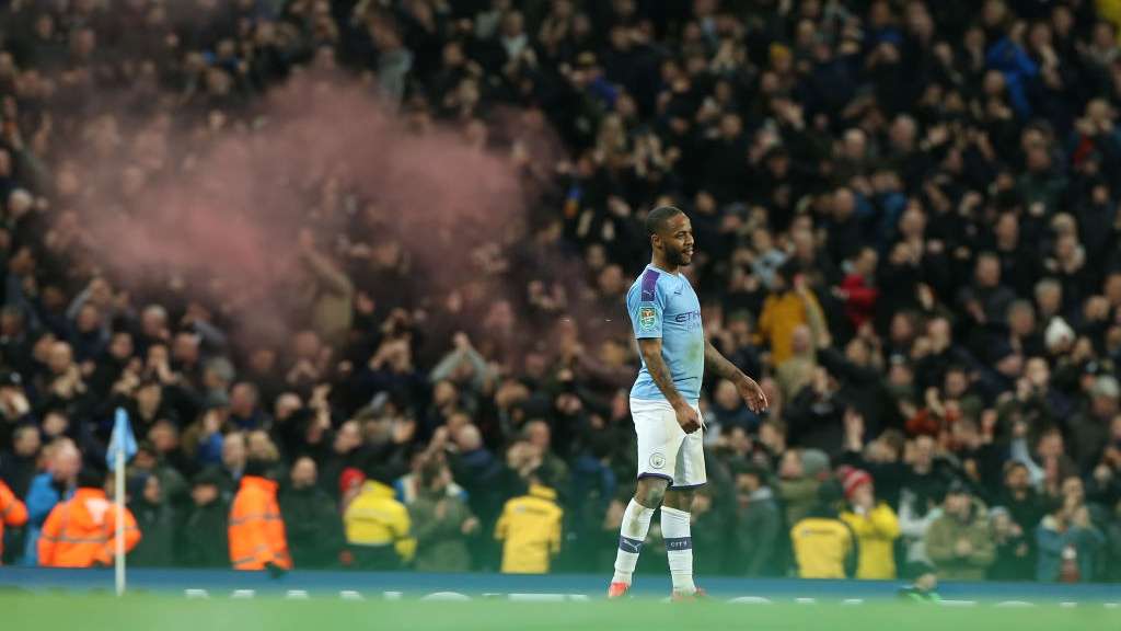 Manchester City vs Manchester United Carabao Cup 29012020 Flares on Etihad