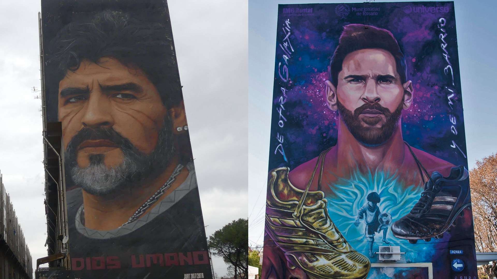 Diego Maradona Lionel Messi murals 