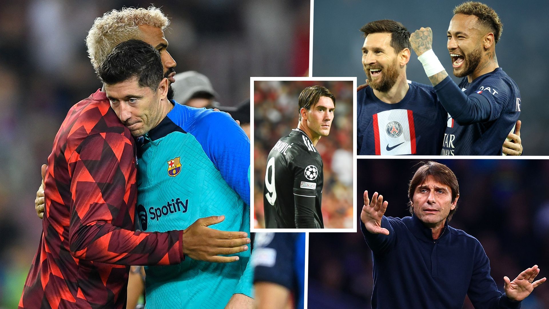 Lewandowski Messi Neymar Vlahovic Conte UCL GFX