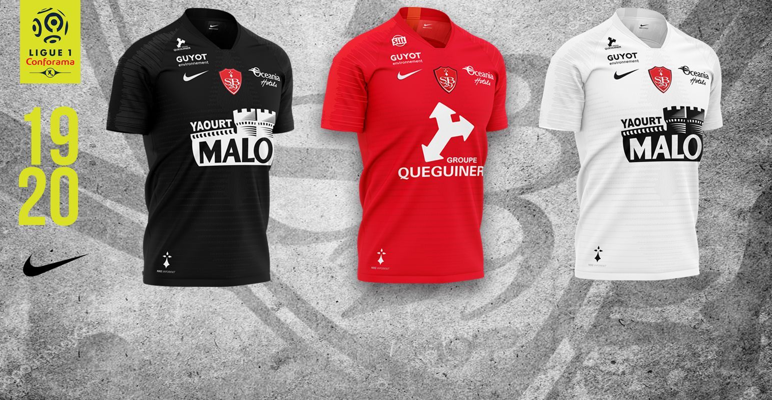 Stade Brestois, maillots domicile, extérieur et third 2019-2020