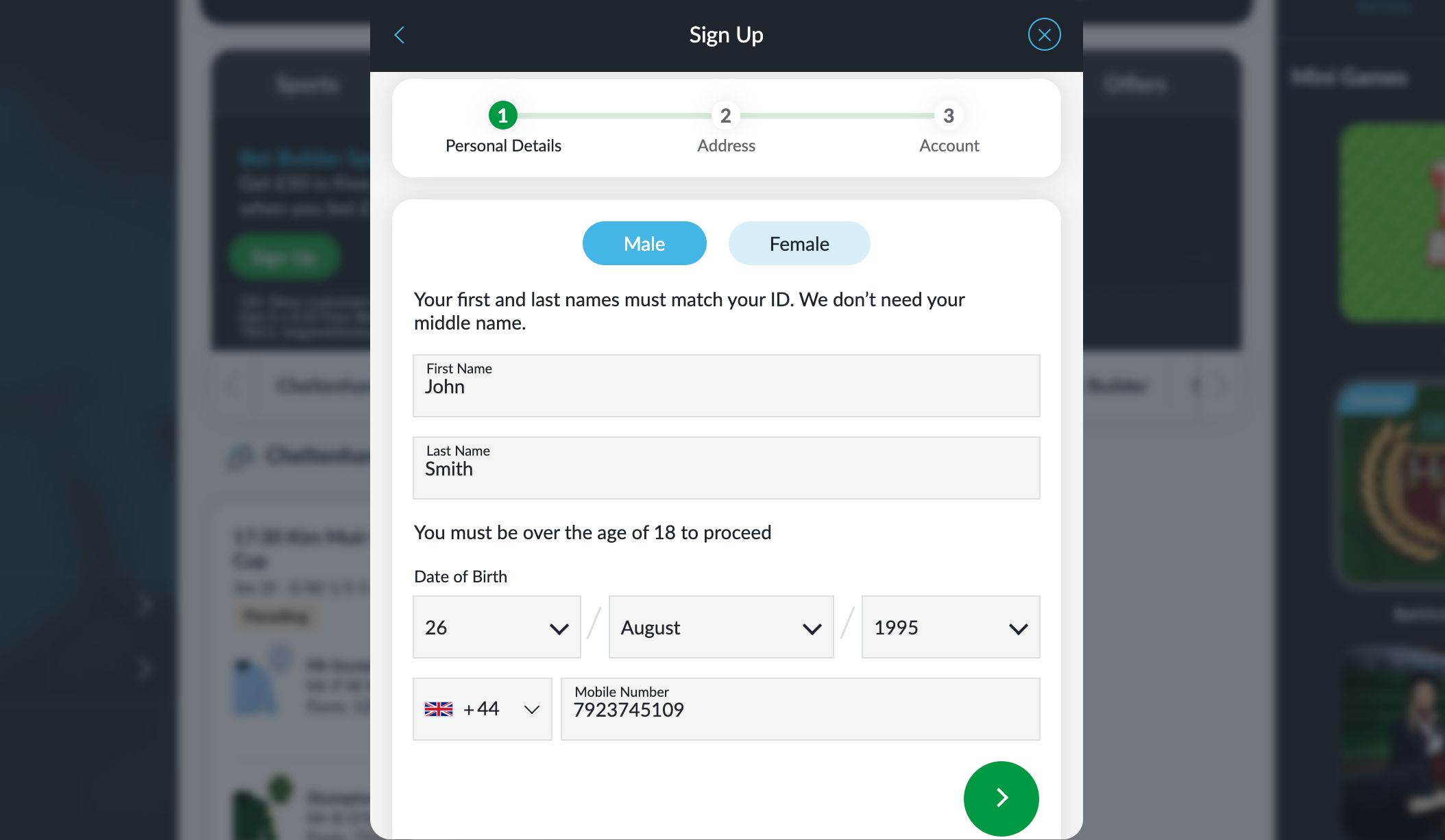 betvictor sign up screen