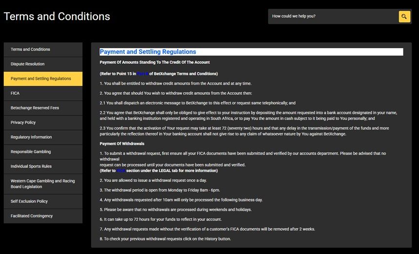 Terms and Conditions BetXchange