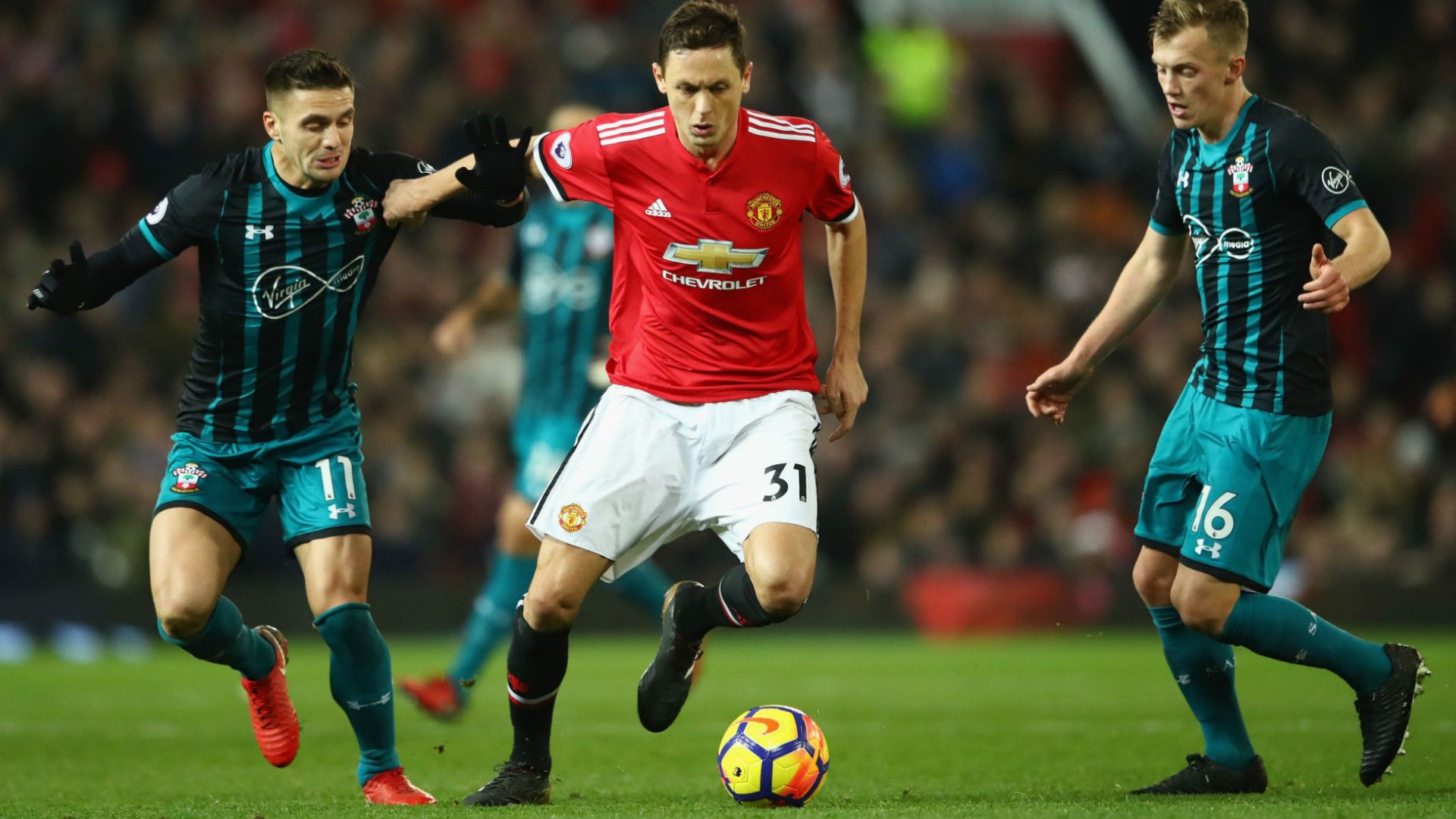 DUSAN TADIC JAMES WARD-PROWSE SOUTHAMPTON NEMANJA MATIC MANCHESTER UNITED PREMIER LEAGUE 30122017