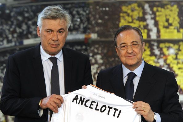 Real Madrid coach Carlo Ancelotti and president Florentino Perez