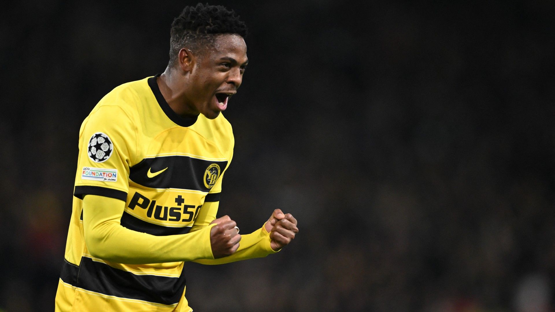 Young Boys' Zambian midfielder #14 Miguel Chaiwa reacts 