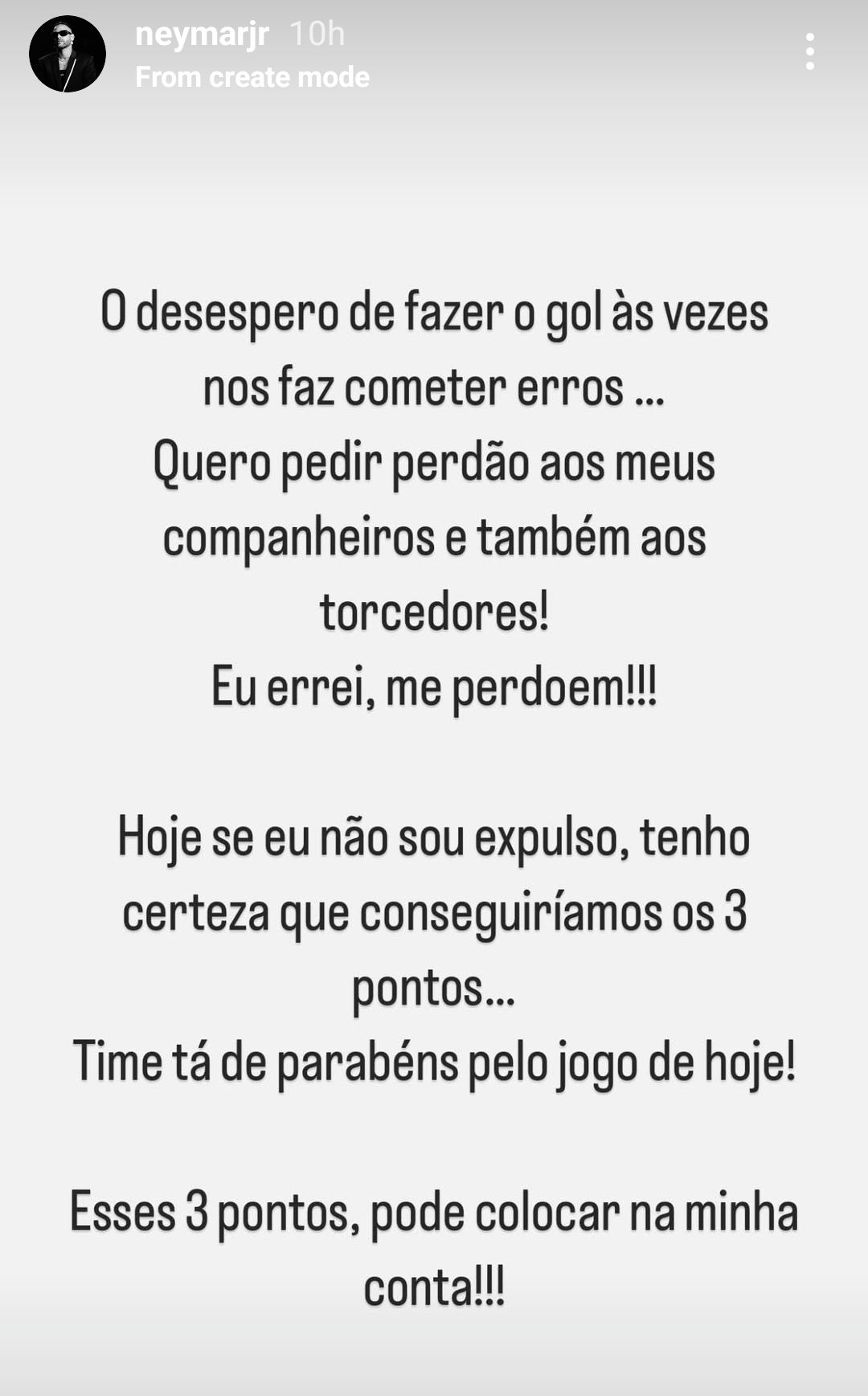 Neymar apology Instagram