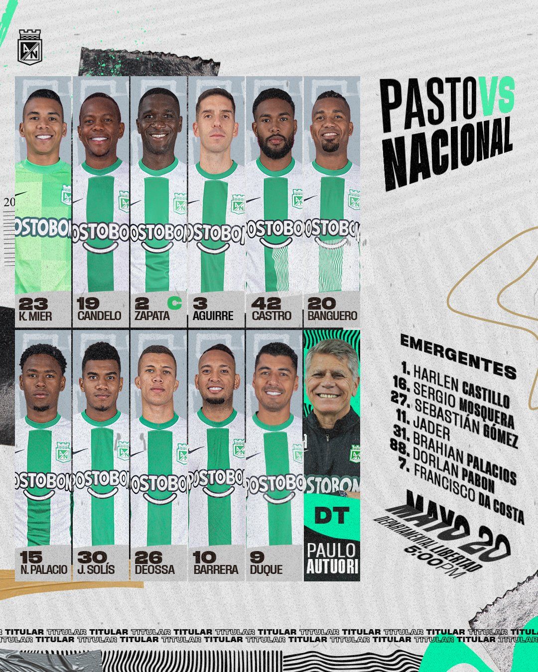 Nómina Atlético Nacional Fecha 21 Liga BetPlay 2023