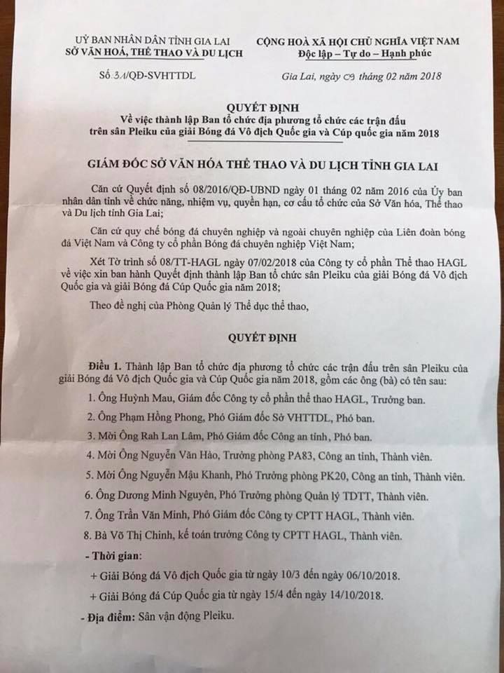 Danh sách BTC san Pleiku