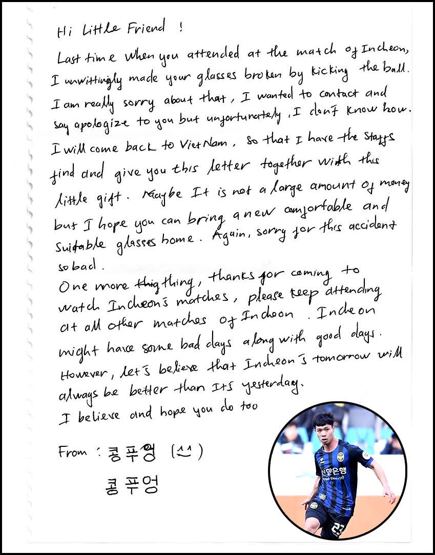 Nguyen Cong Phuong letter to Incheon fan