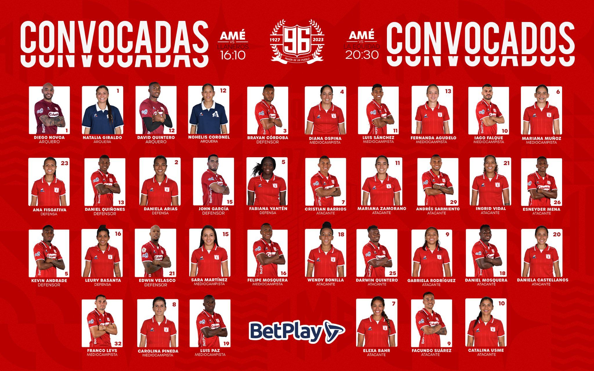 Convocados América Fecha 4 Liga BetPlay 2023 I
