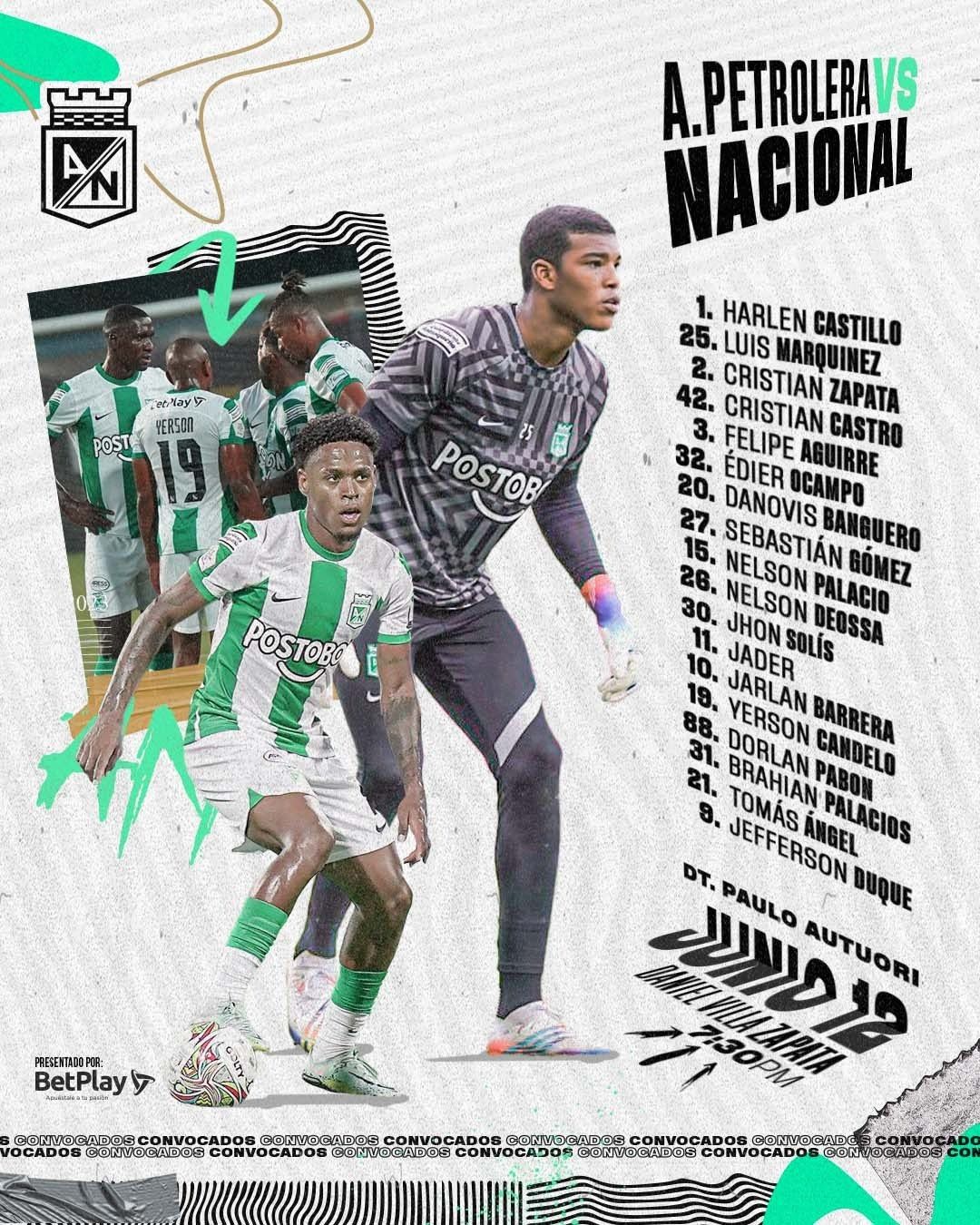 Convocados Atlético Nacional Fecha 5 Liga BetPlay 2023