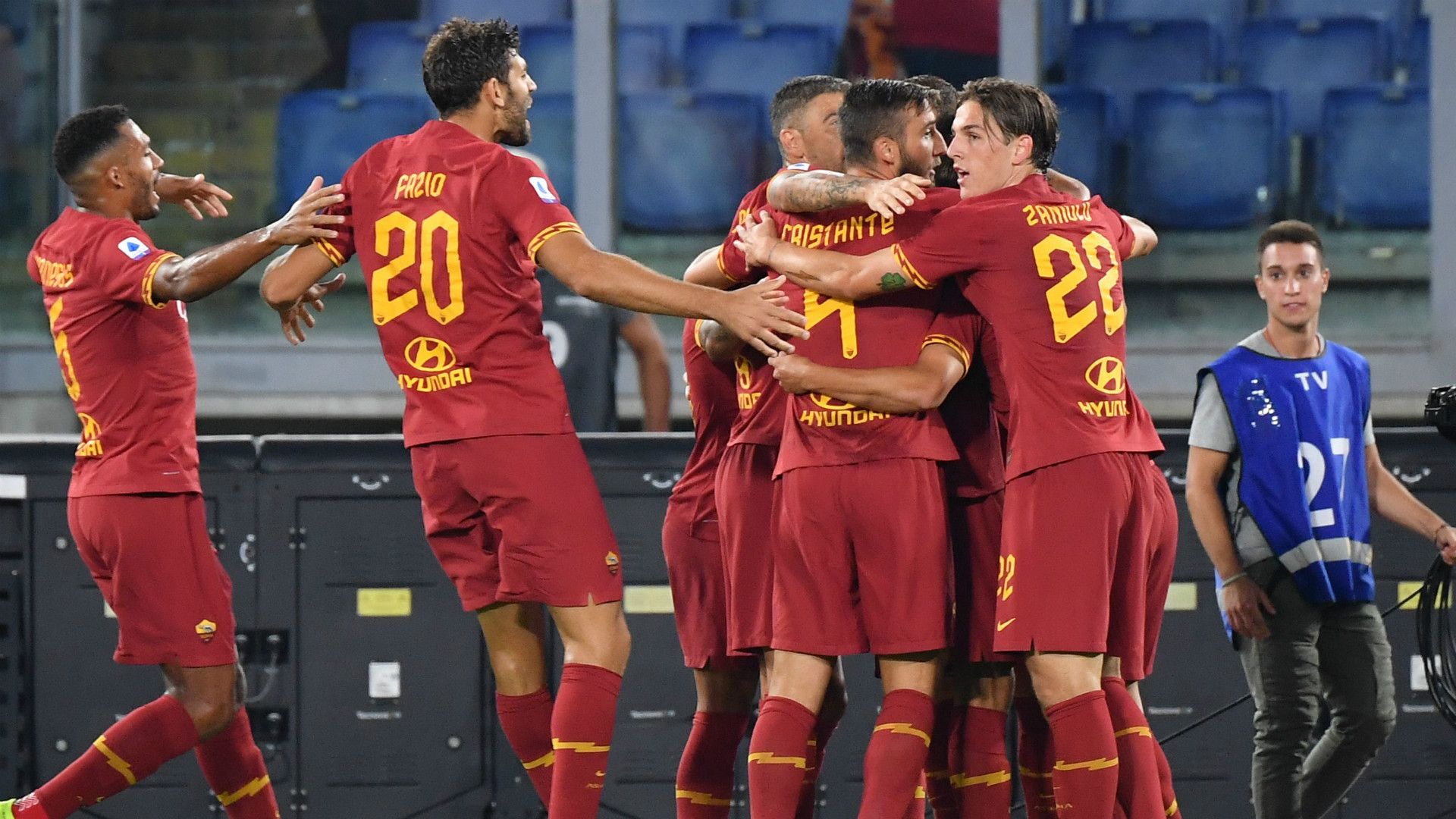 Roma celebrating Genoa Serie A